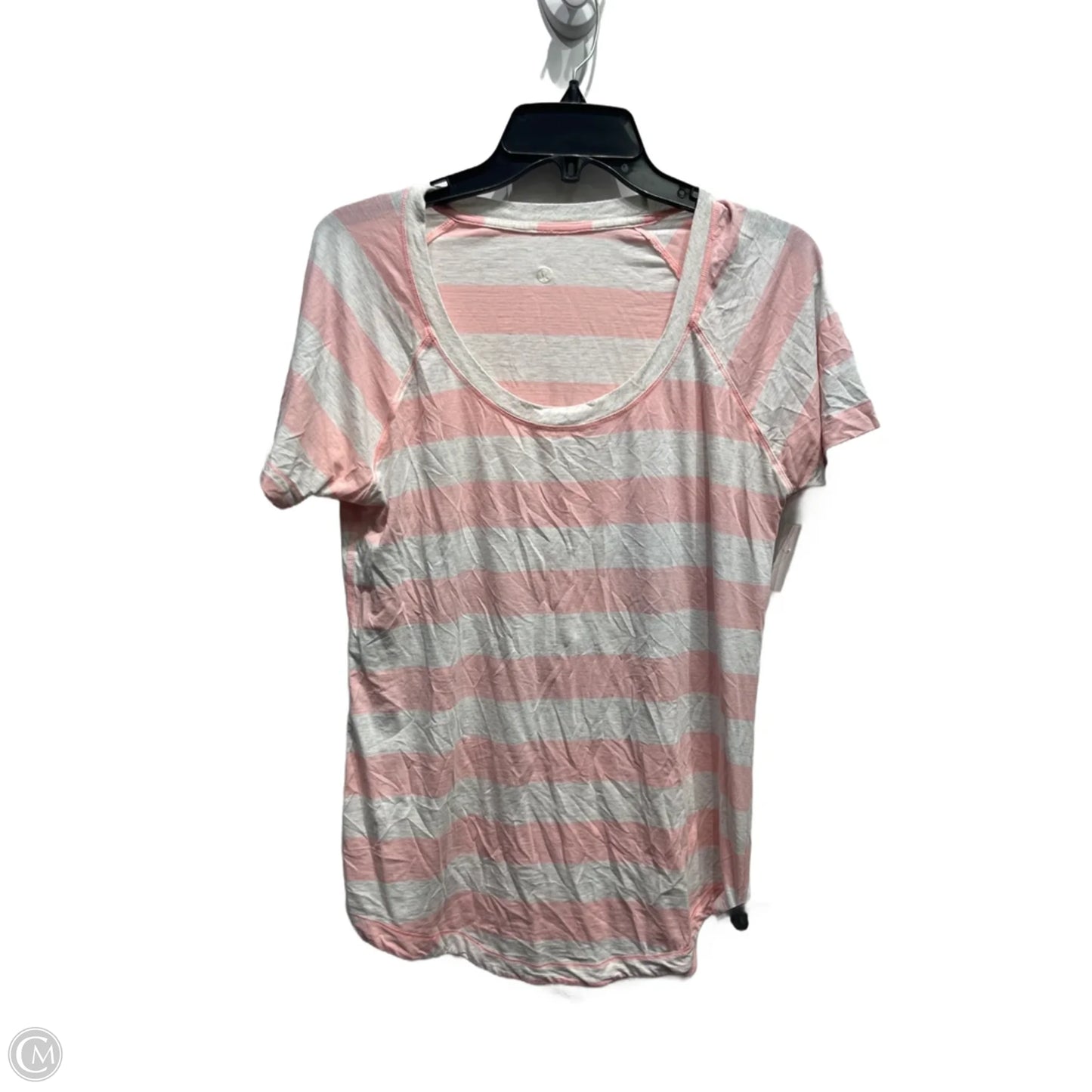 Athletic Top Short Sleeve By Lululemon In Pink & White, Size: L