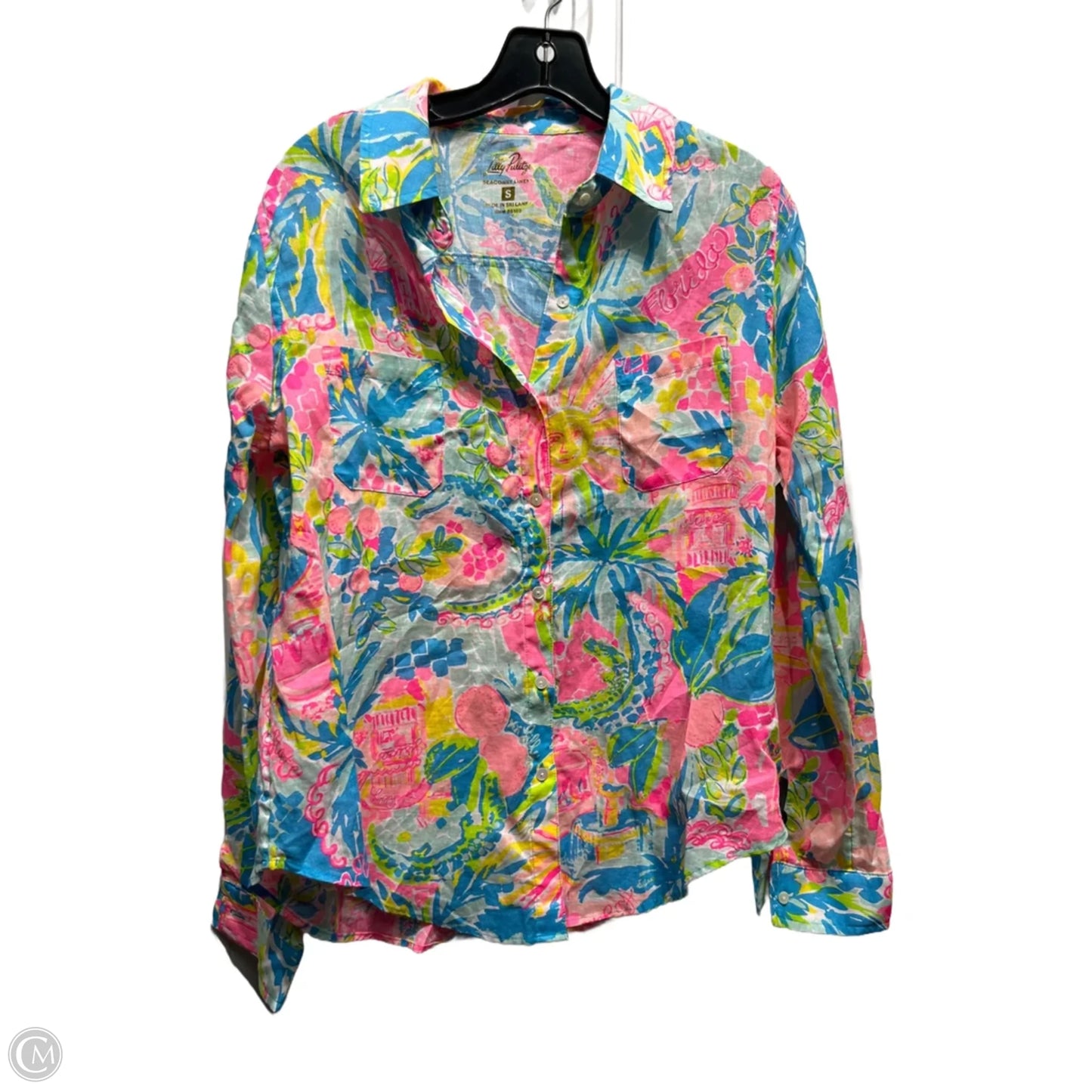 Top Long Sleeve Designer By Lilly Pulitzer In Pink & Yellow, Size: S