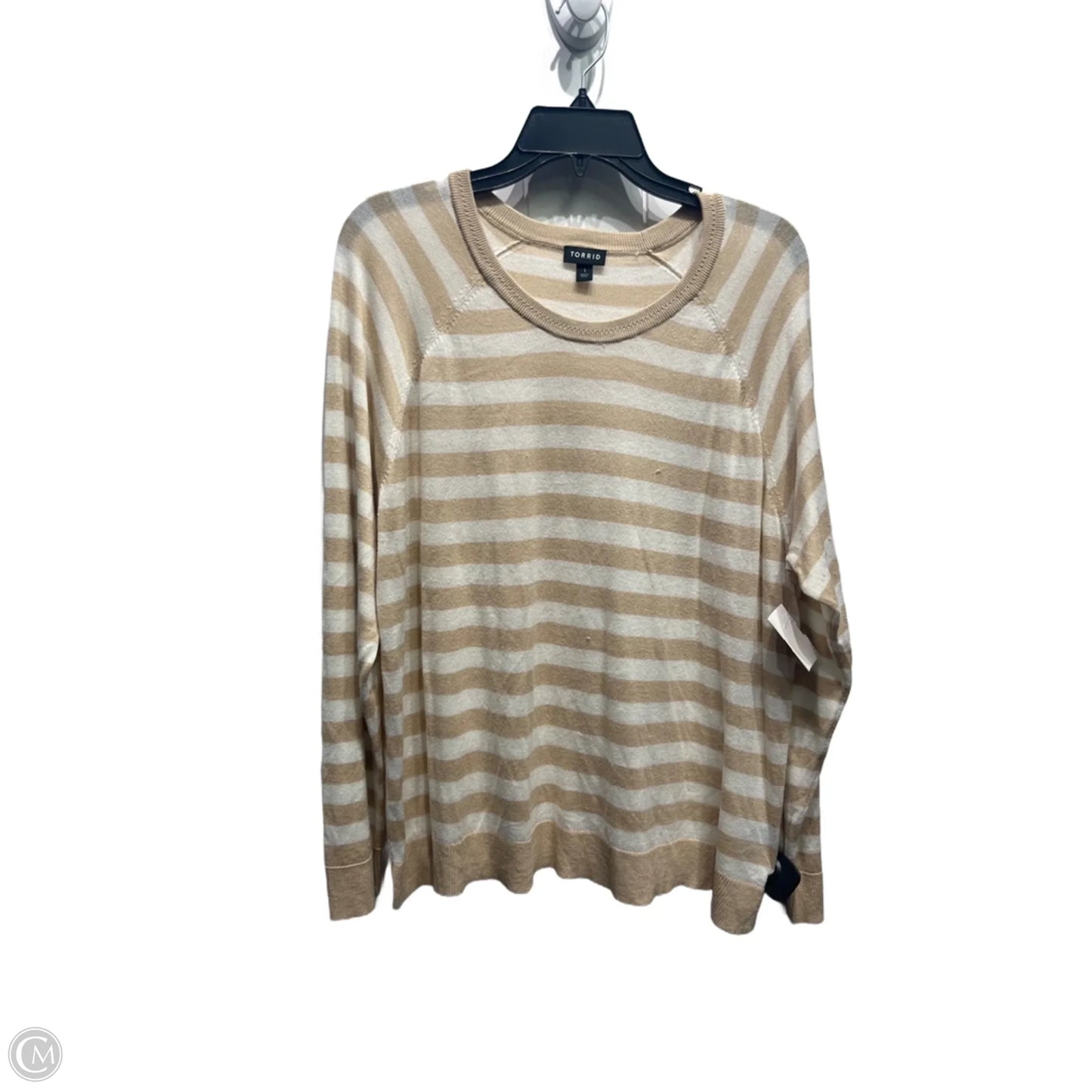 Top Long Sleeve By Torrid In Tan & White, Size: 1x