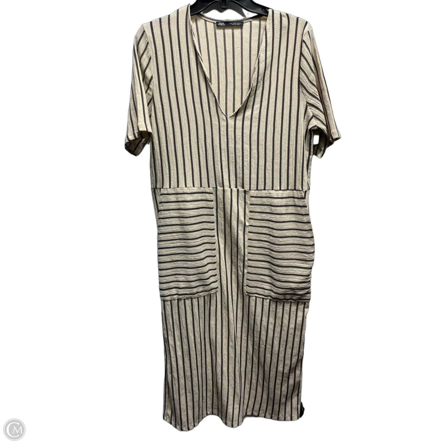 Dress Casual Midi By Zara In Black & Tan, Size: L