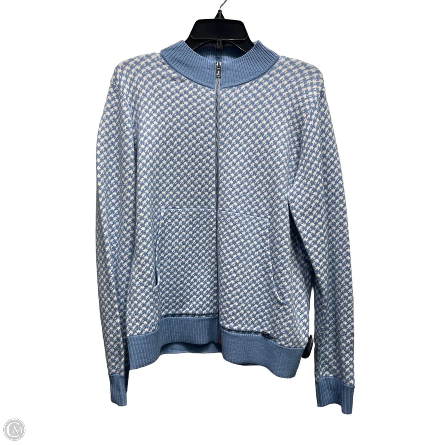 Sweater Cardigan Luxury Designer By St John Collection In Blue & White, Size: L