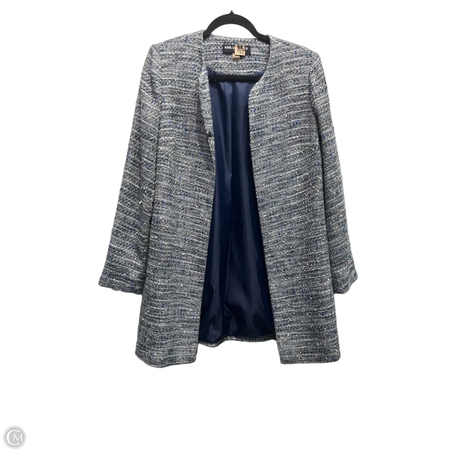 Blazer Designer By Karl Lagerfeld In Blue & White, Size: S