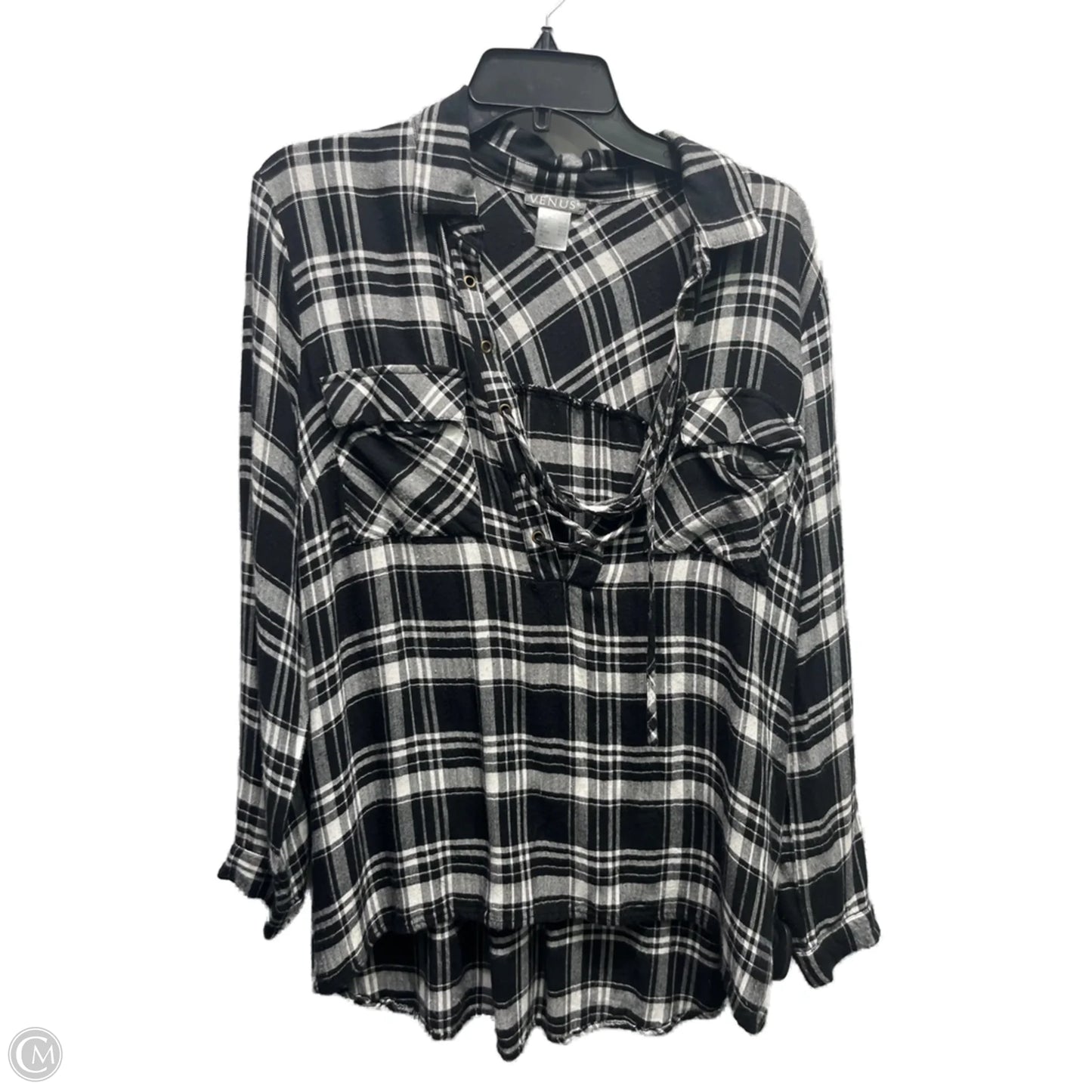 Top Long Sleeve By Venus In Black & White, Size: L