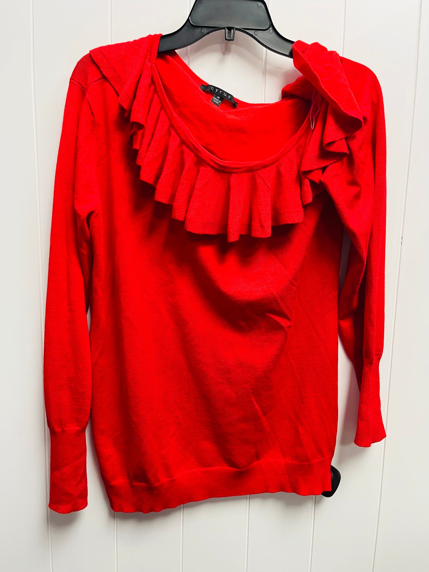 Top Long Sleeve By Cyrus Knits In Red, Size: M