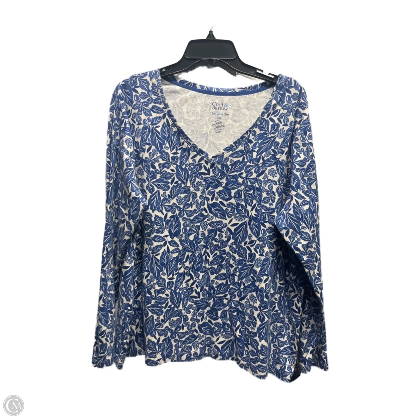 Top Long Sleeve By Croft And Barrow In Blue & White, Size: Xxl