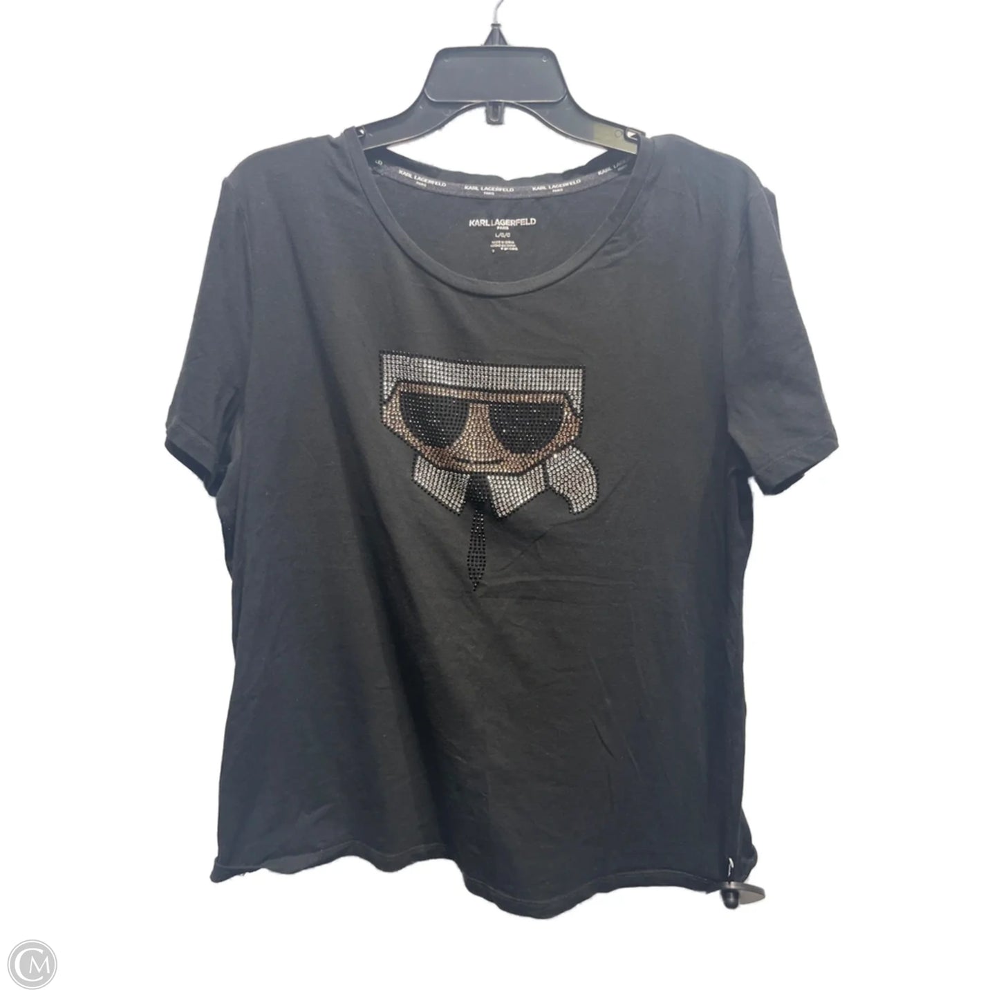 Top Short Sleeve Basic By Karl Lagerfeld In Black & Silver, Size: L