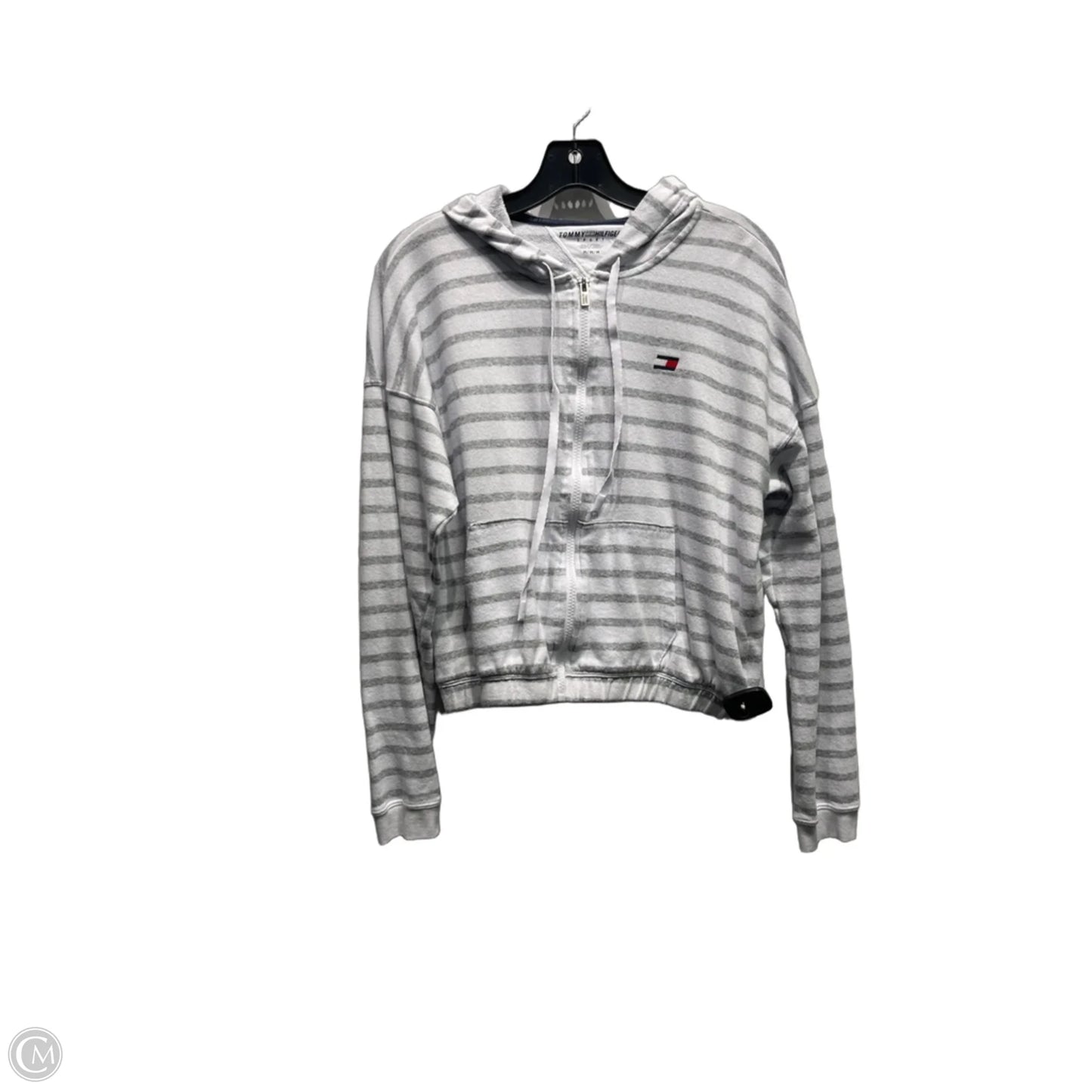 Sweatshirt Hoodie By Tommy Hilfiger In Grey & White, Size: M