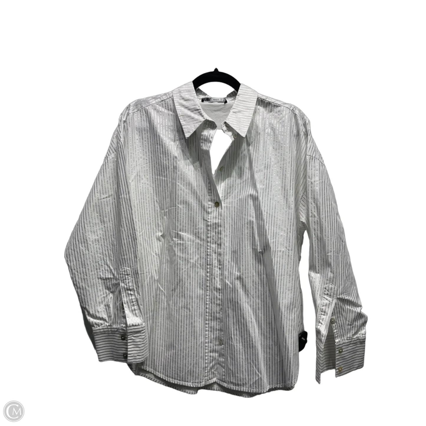 Top Long Sleeve By Zara In Silver & White, Size: M