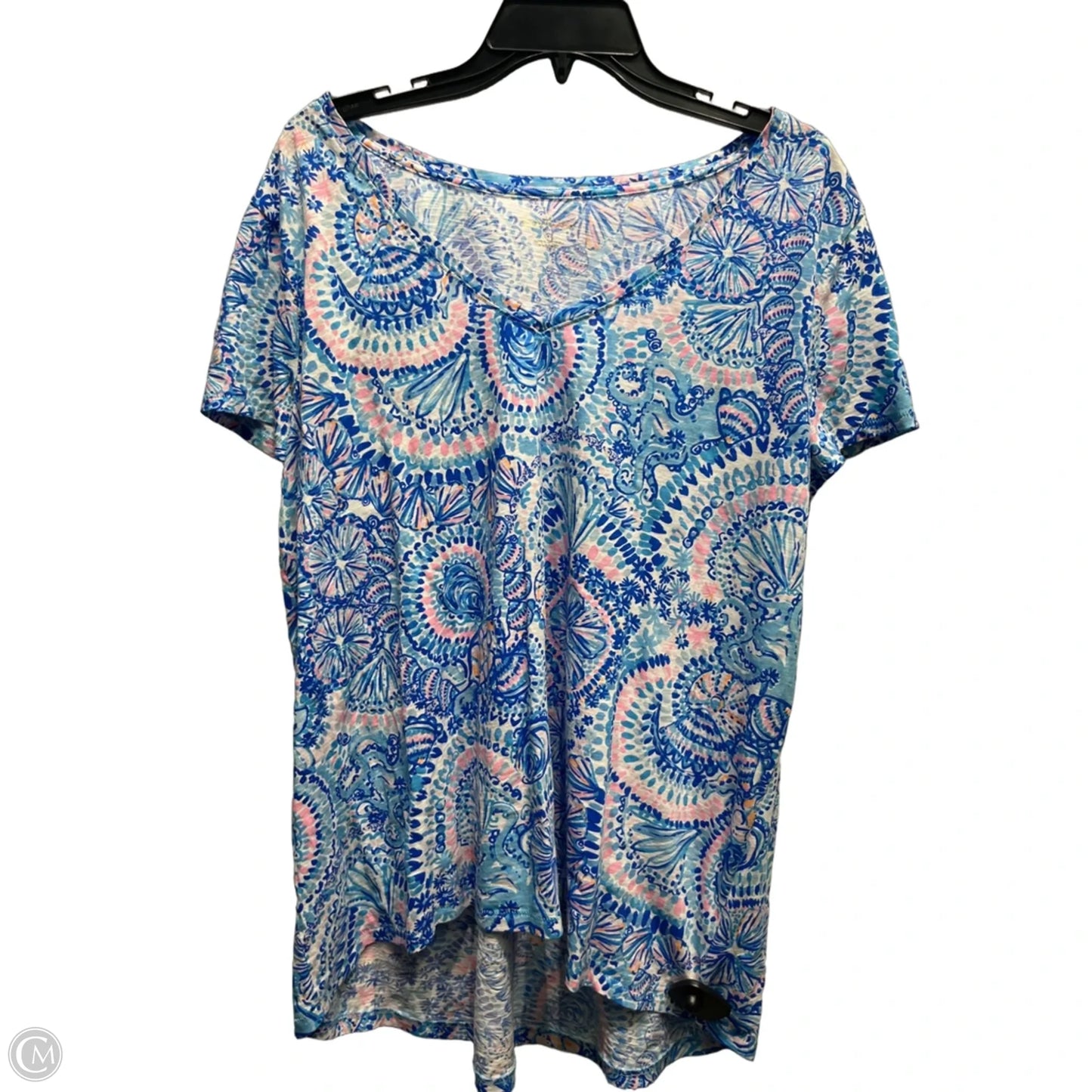 Top Short Sleeve Designer By Lilly Pulitzer In Blue & Pink, Size: Xxl