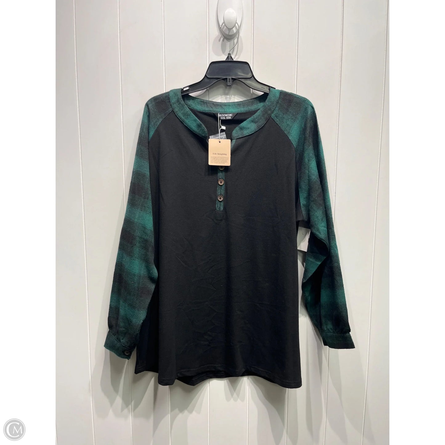 Top Long Sleeve By Bloomchic In Black & Green, Size: 14