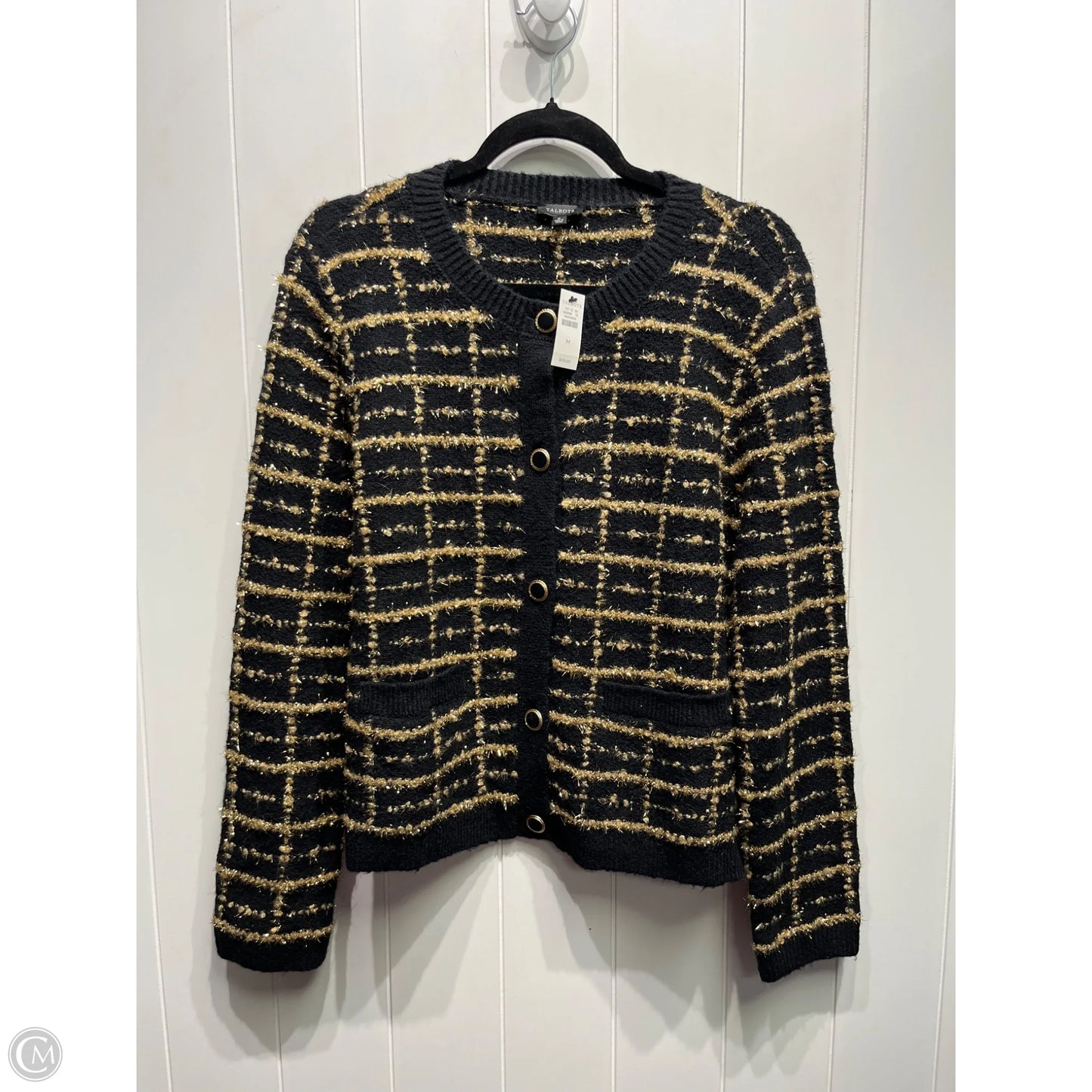 Sweater Cardigan By Talbots In Black & Gold, Size: M