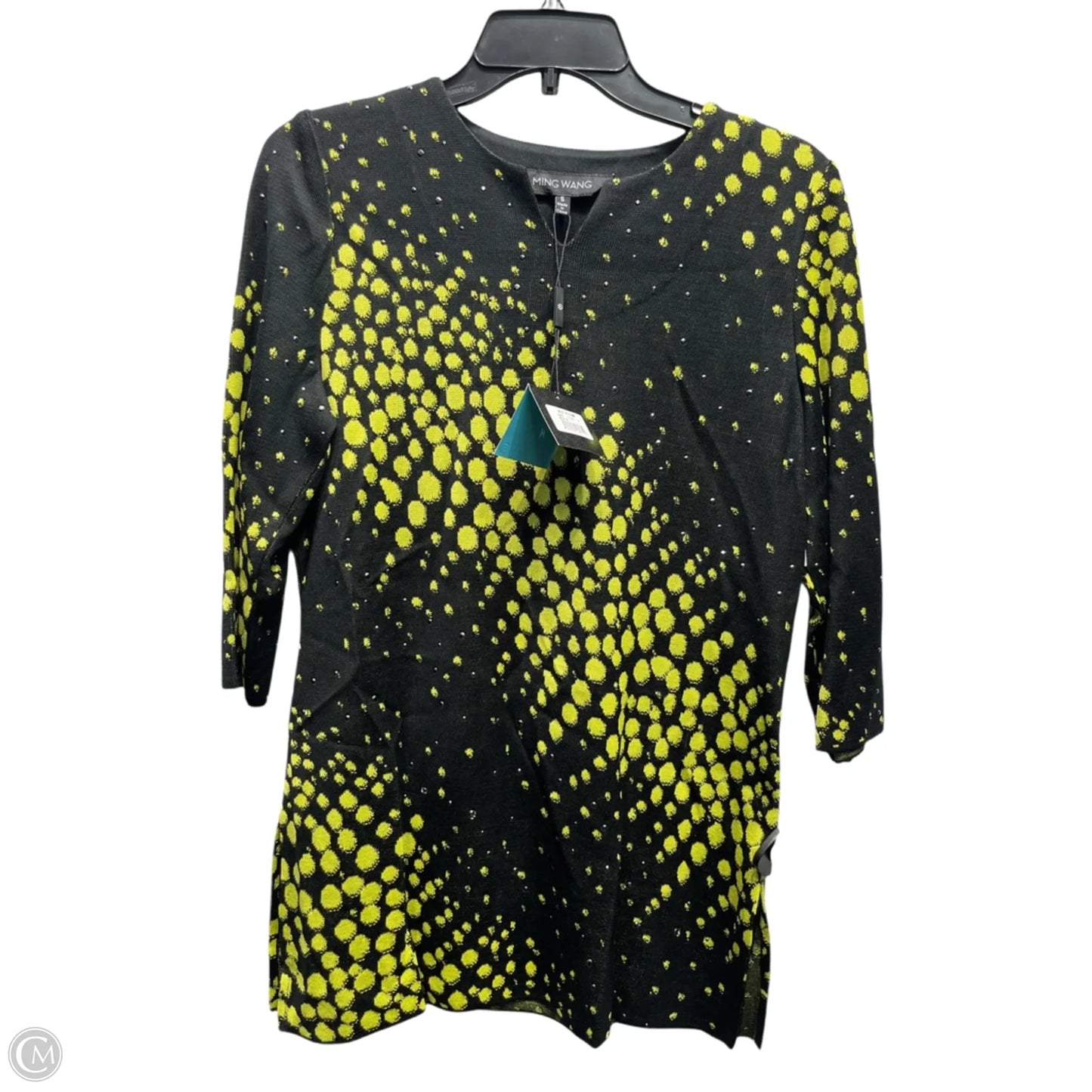 Top 3/4 Sleeve By Ming Wang In Black & Yellow, Size: S