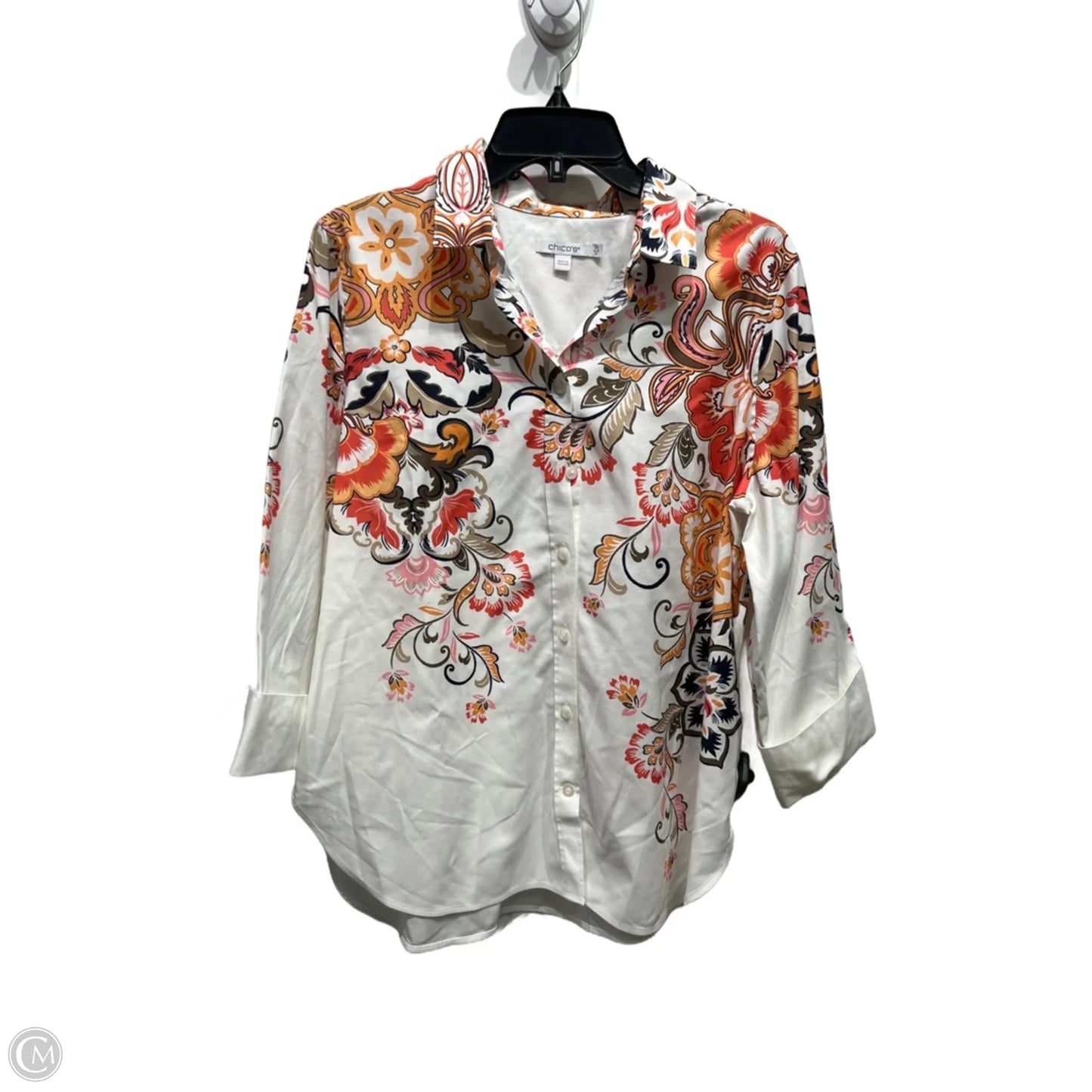 Top Long Sleeve By Chicos In Orange & White, Size: 10