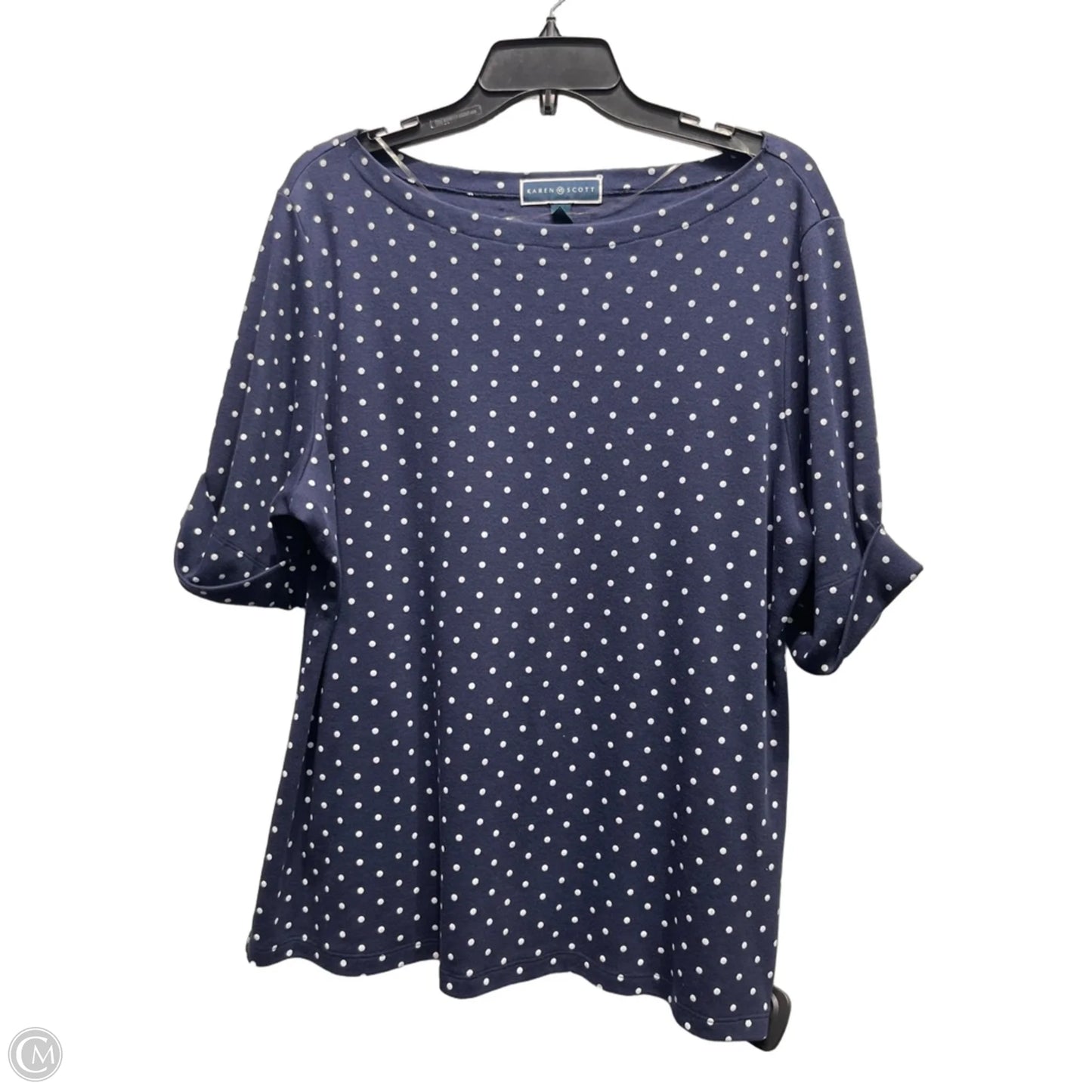 Top Short Sleeve By Karen Scott In Blue & White, Size: 2x