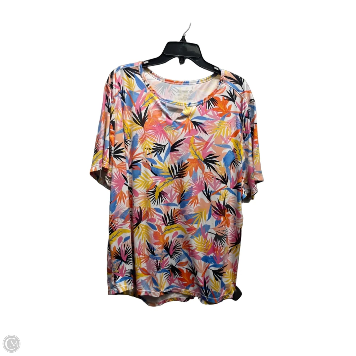 Top Short Sleeve By Reel Legends In Pink & Yellow, Size: 3x