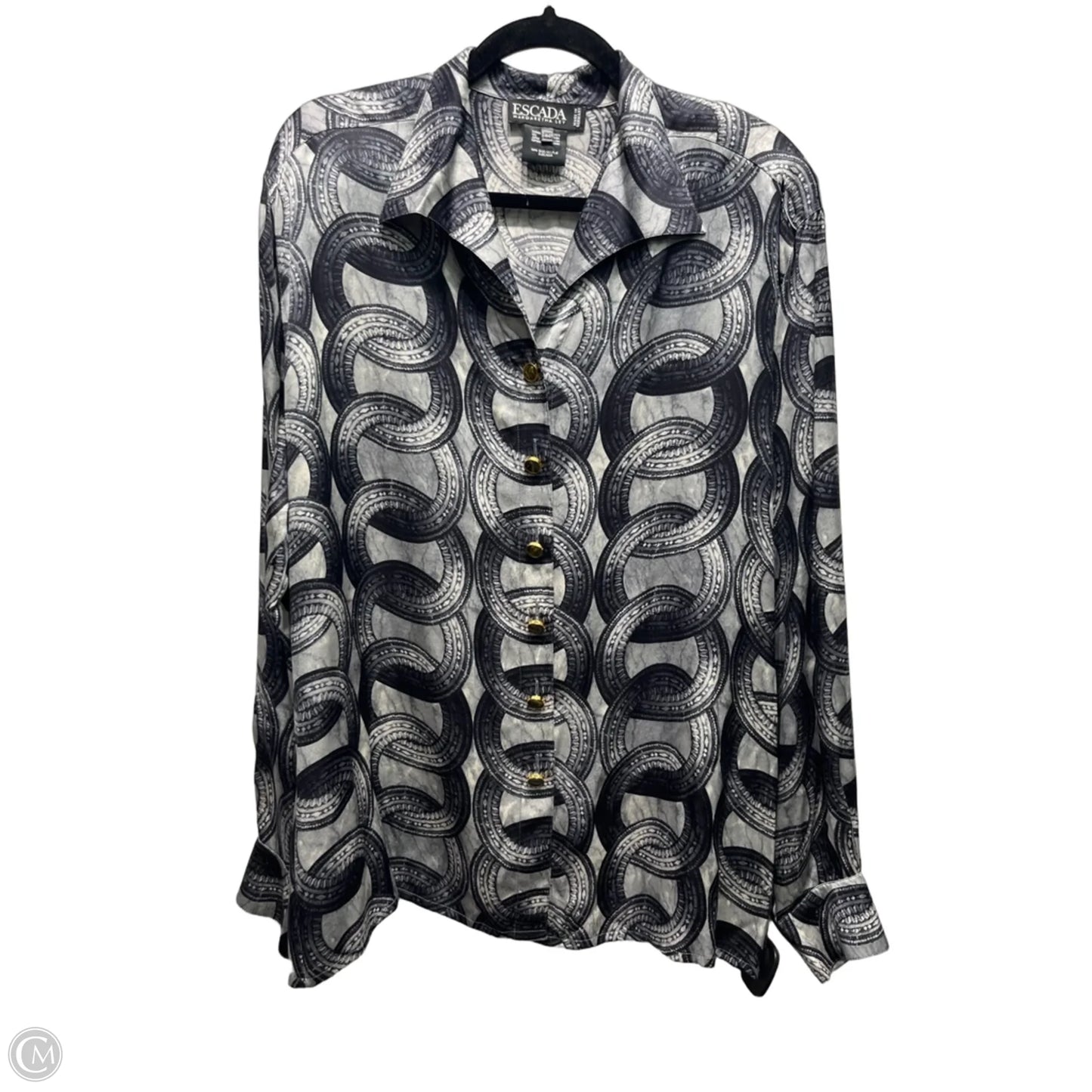 Top 3/4 Sleeve Designer By Escada In Black & Grey, Size: 14
