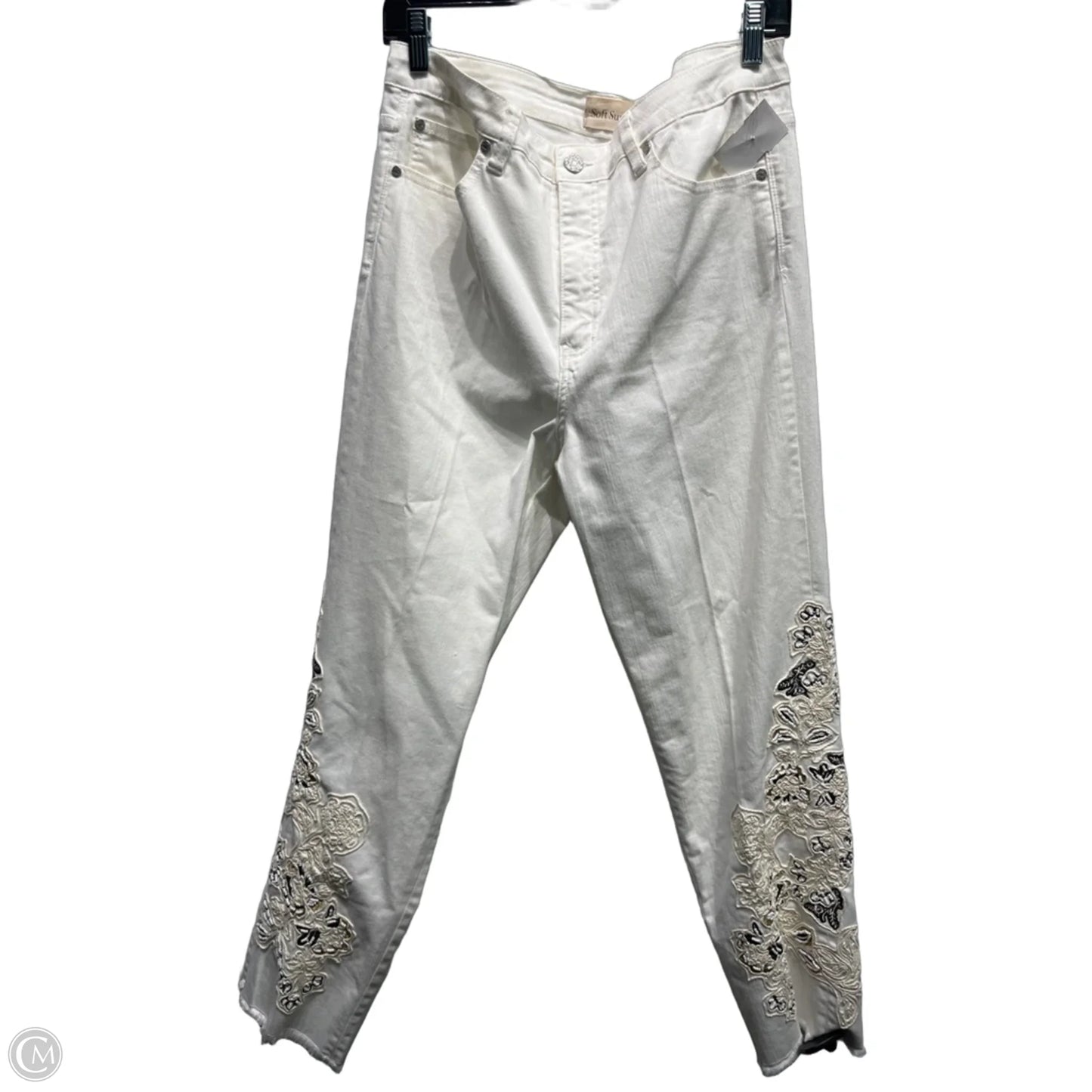 Jeans Straight By Soft Surroundings In Cream Denim, Size: 14