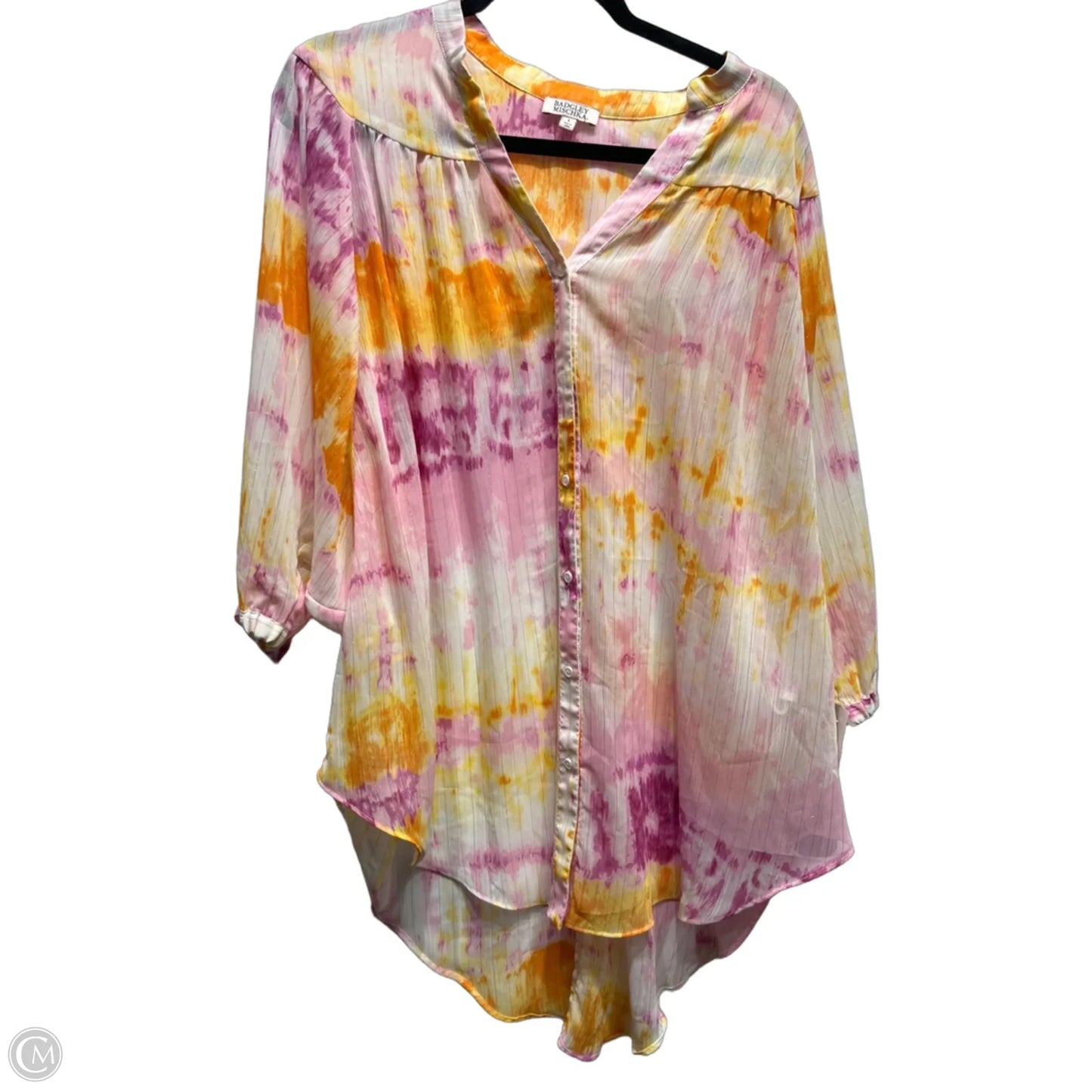 Tunic Short Sleeve By Badgley Mischka In Orange & Pink, Size: L