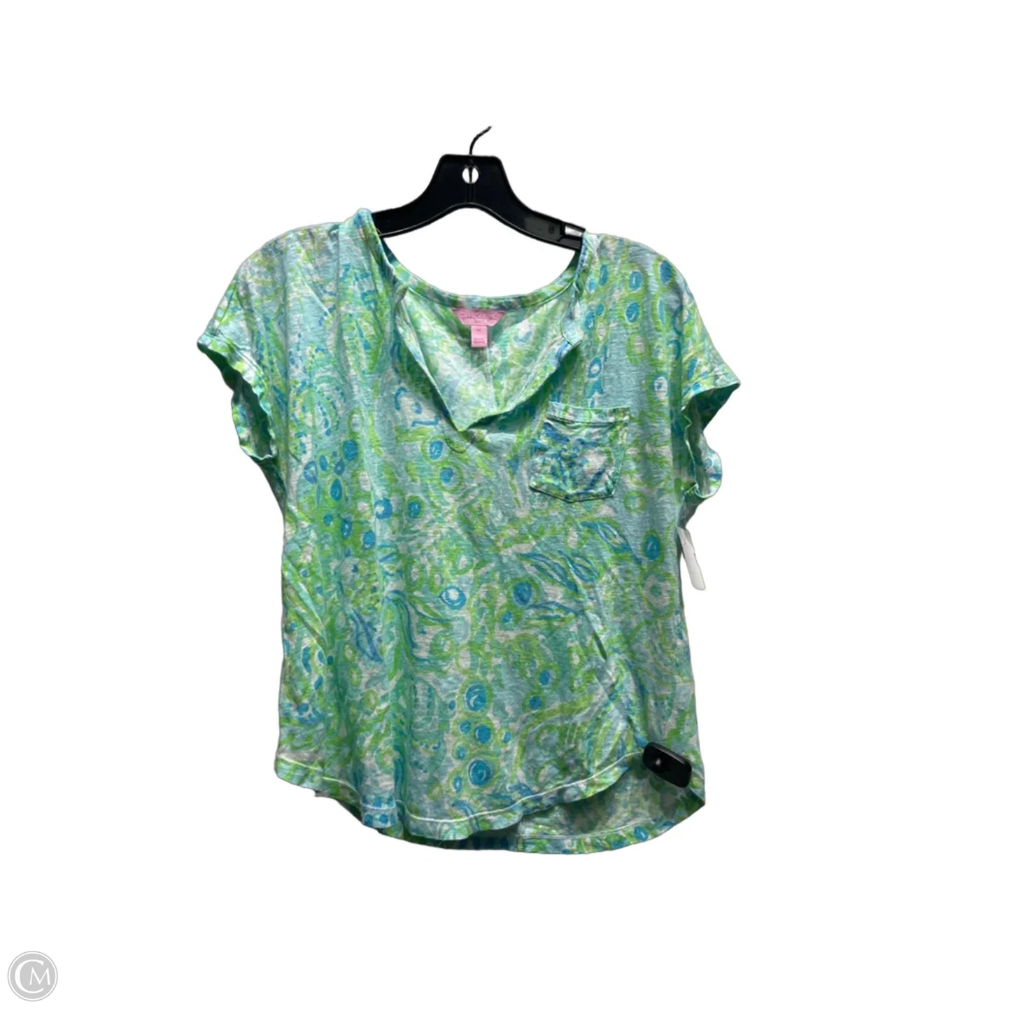 Top Short Sleeve Designer By Lilly Pulitzer In Blue & Green, Size: M