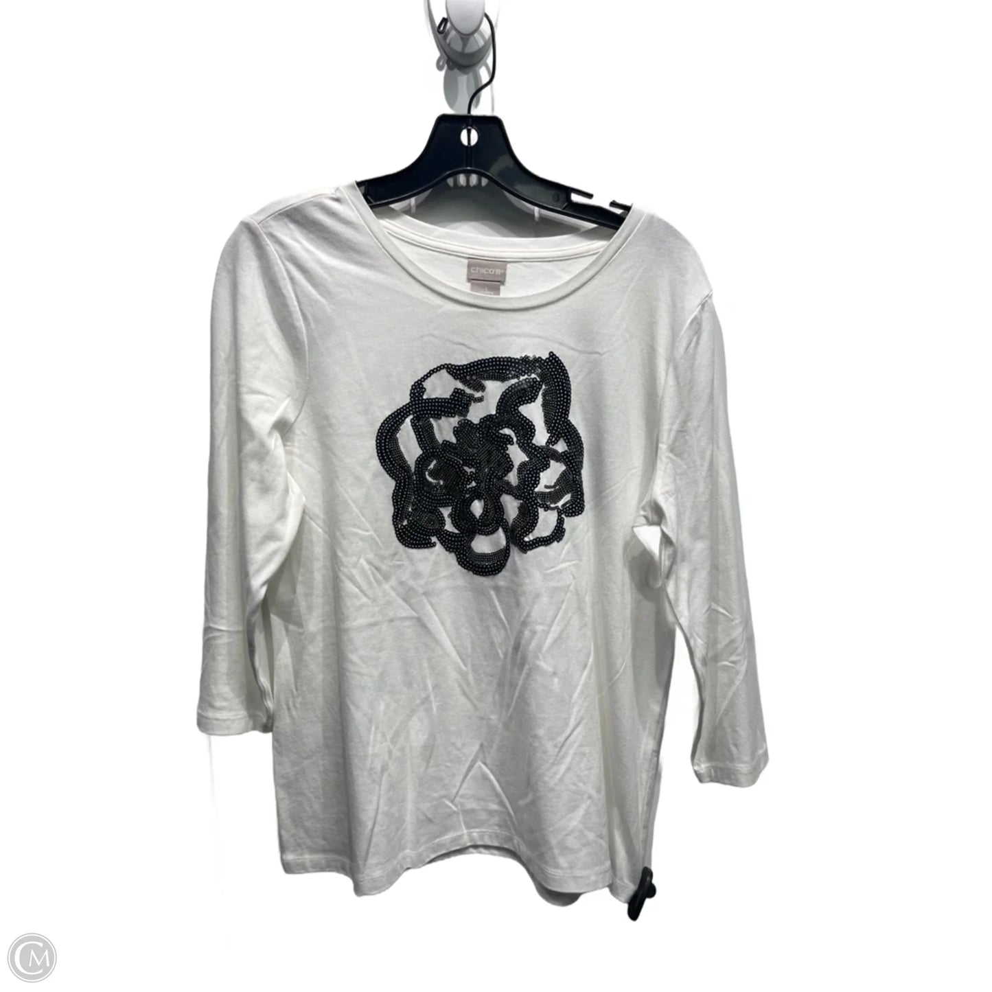 Top Long Sleeve By Chicos In Black & White, Size: M
