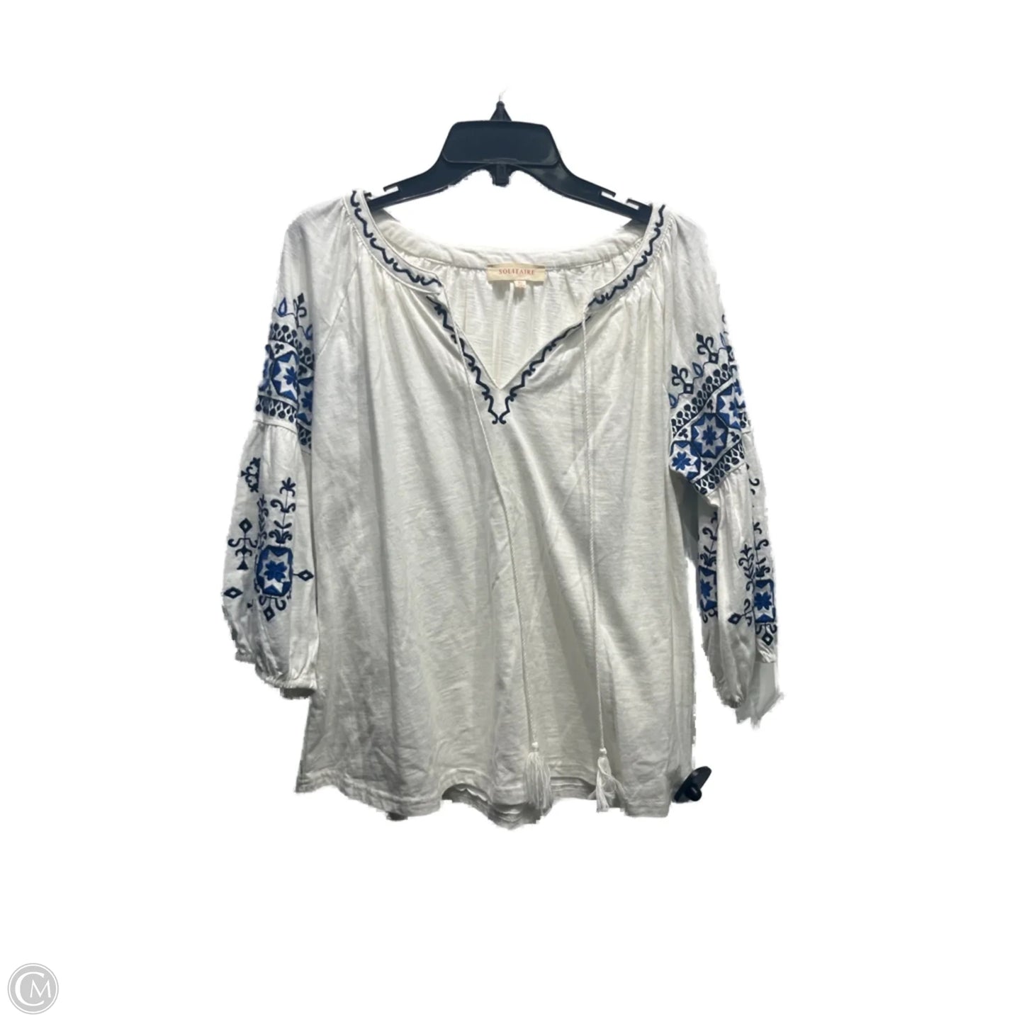 Top Long Sleeve By Solitaire In Blue & White, Size: Xl