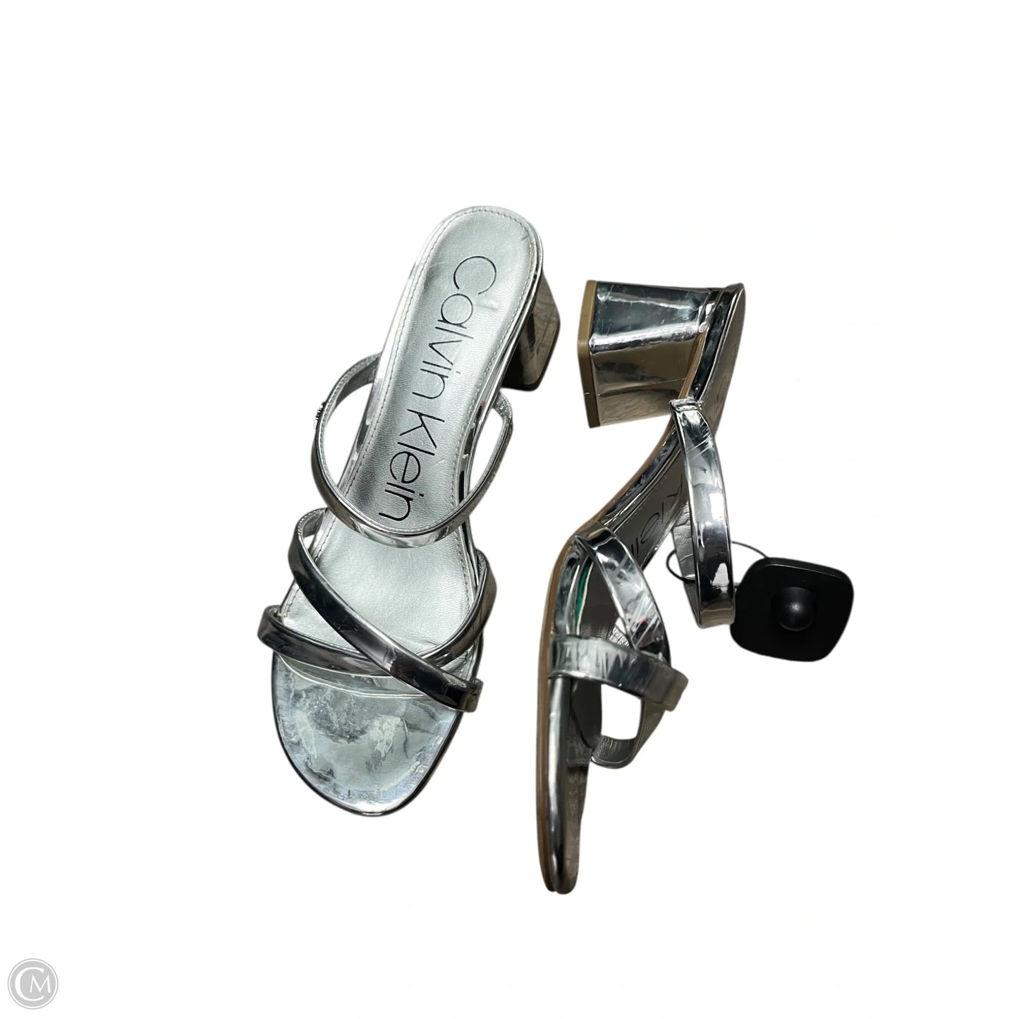Sandals Heels Block By Calvin Klein In Silver, Size: 8.5