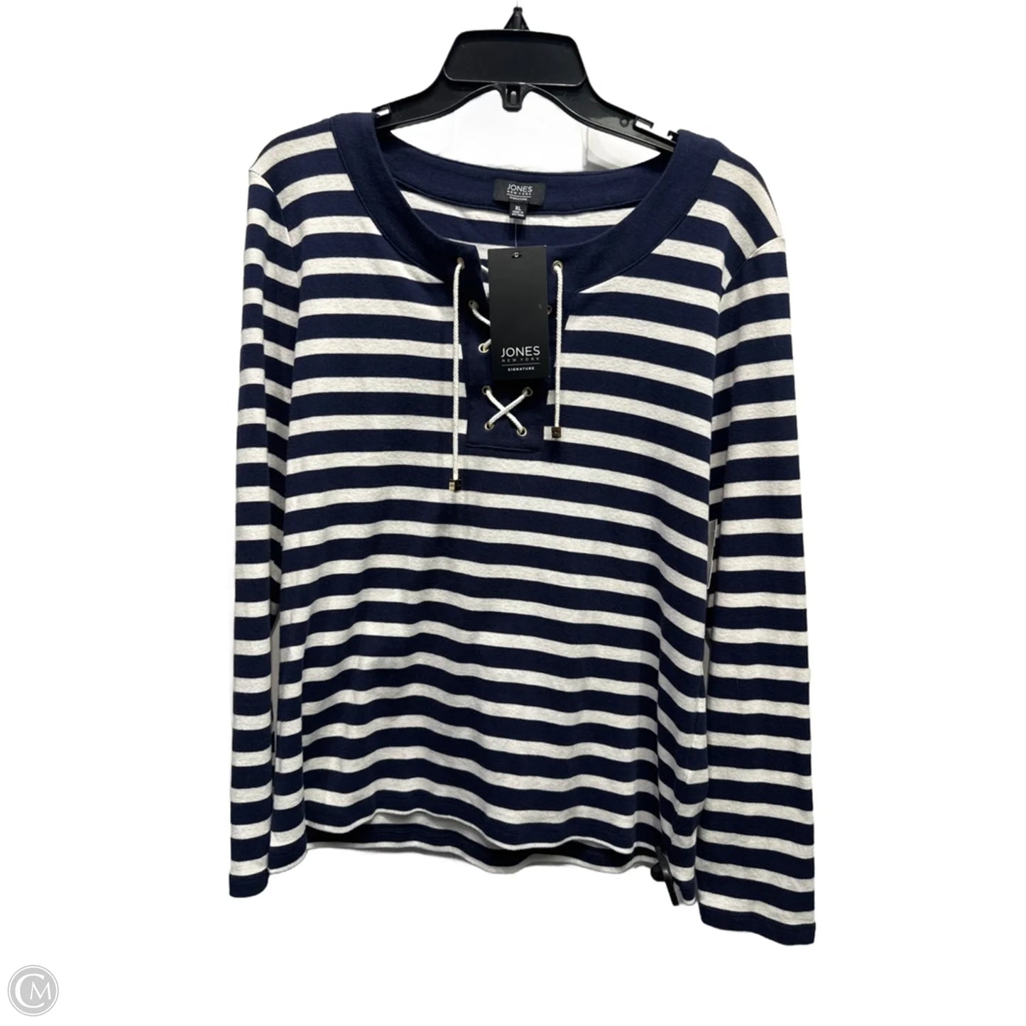 Top Long Sleeve By Jones New York In Blue & White, Size: Xl