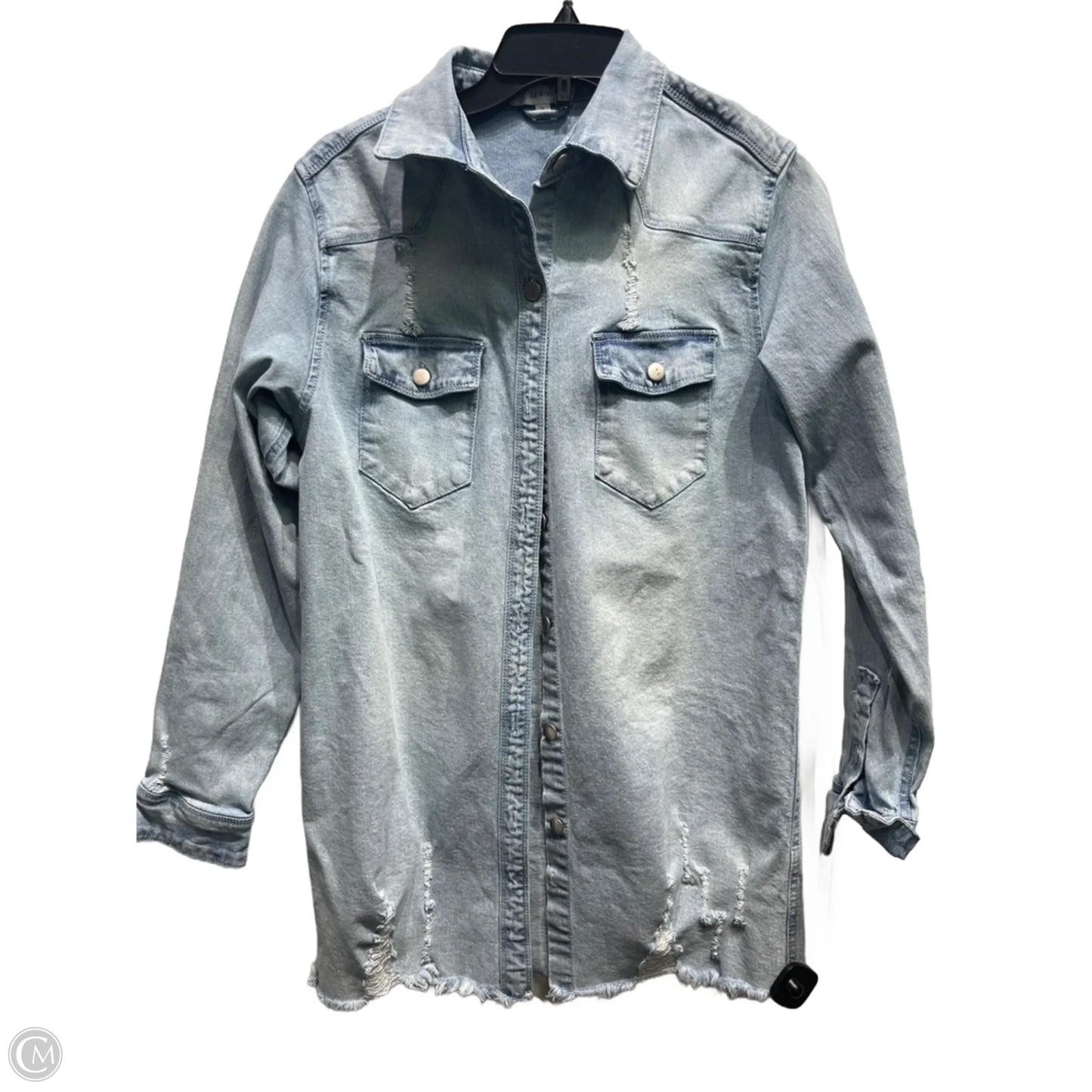 Jacket Shirt By Love Tree In Blue Denim, Size: S