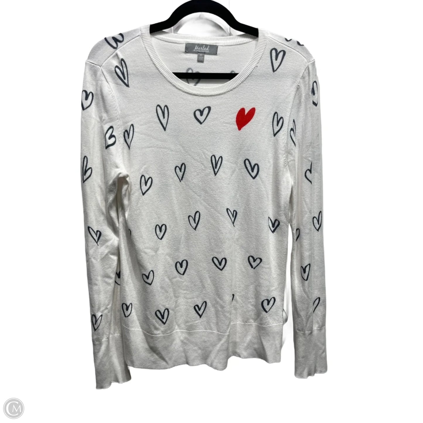 Top Long Sleeve By Marled In Red & White, Size: M