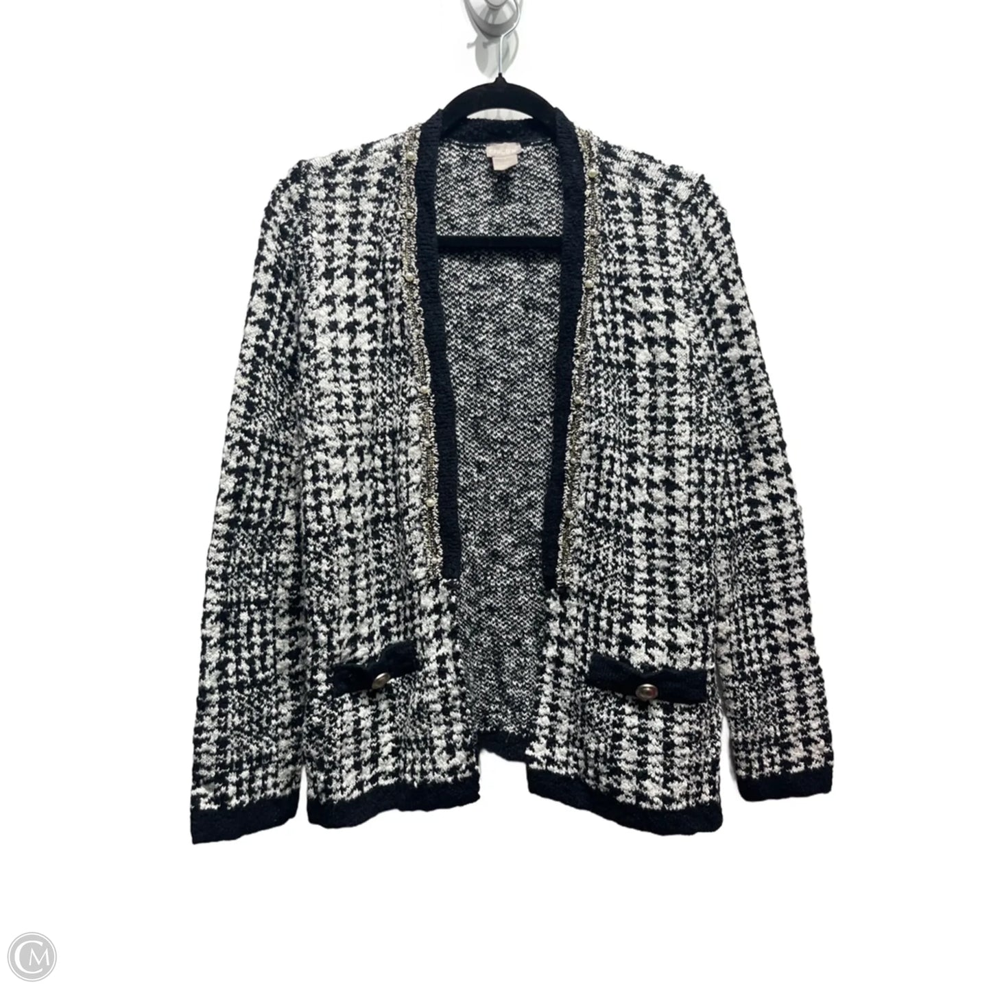 Sweater Cardigan By Chicos In Black & White, Size: M