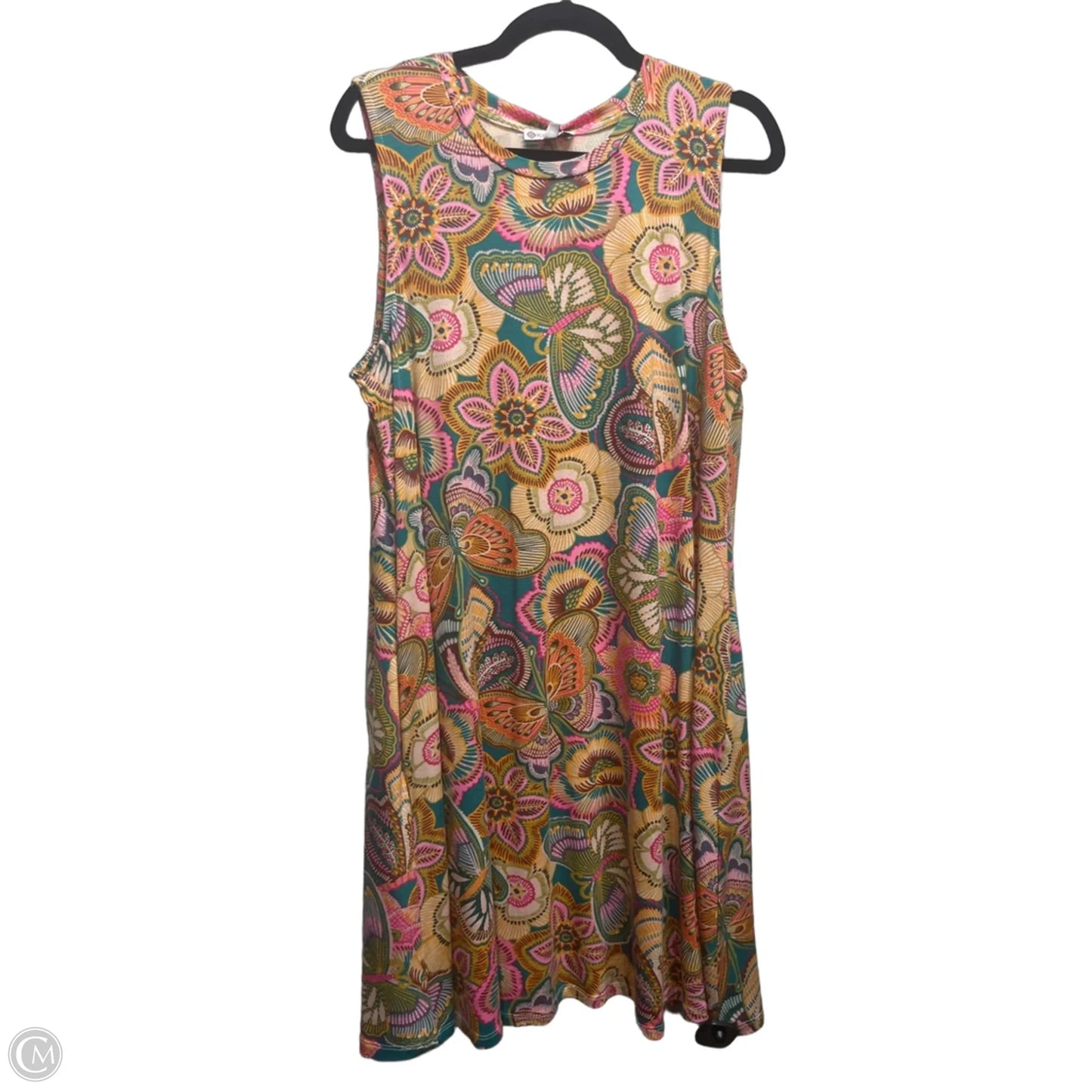 Dress Casual Short By KATE PARK In Green & Pink, Size: 2x