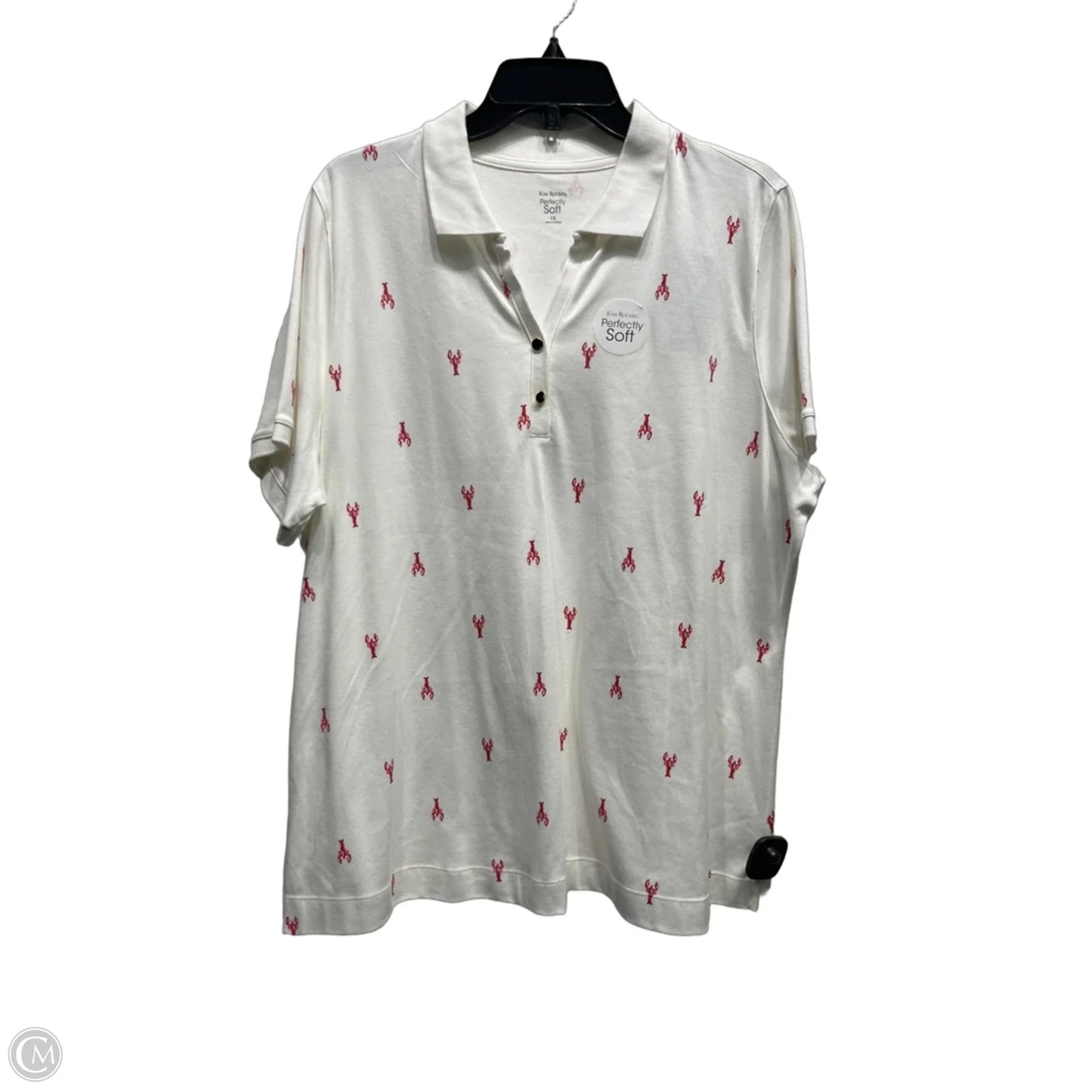 Top Short Sleeve By Kim Rogers In Red & White, Size: 1x