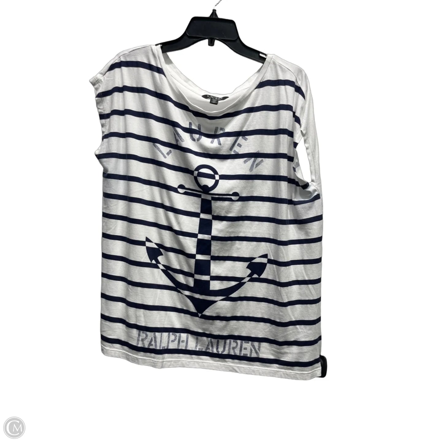 Top Short Sleeve By Lauren By Ralph Lauren In Blue & White, Size: 2x