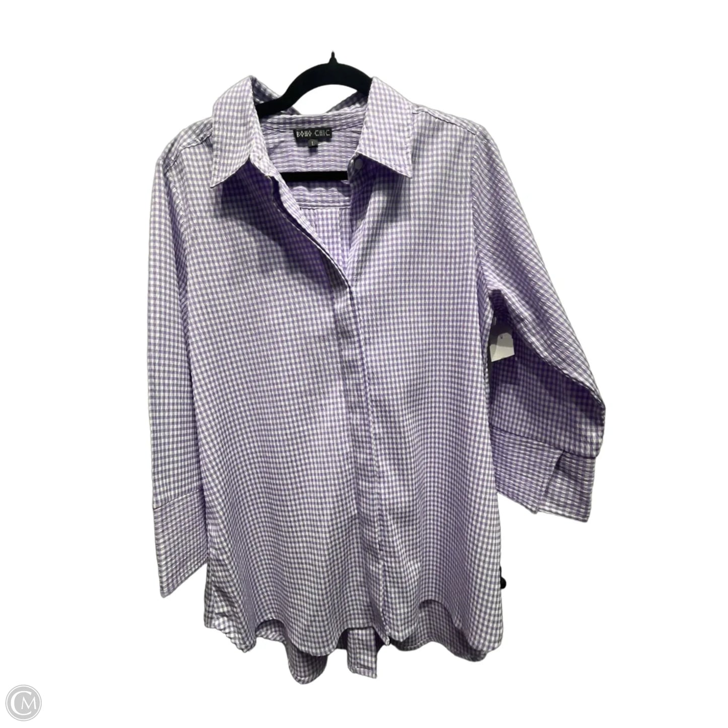 Top Long Sleeve By BOHO CHIC r In Purple & White, Size: L
