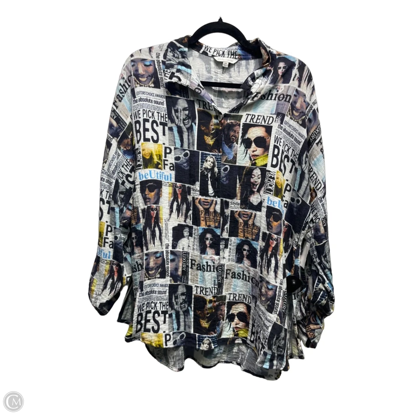 Top Long Sleeve By John Mark In Black & Blue, Size: M