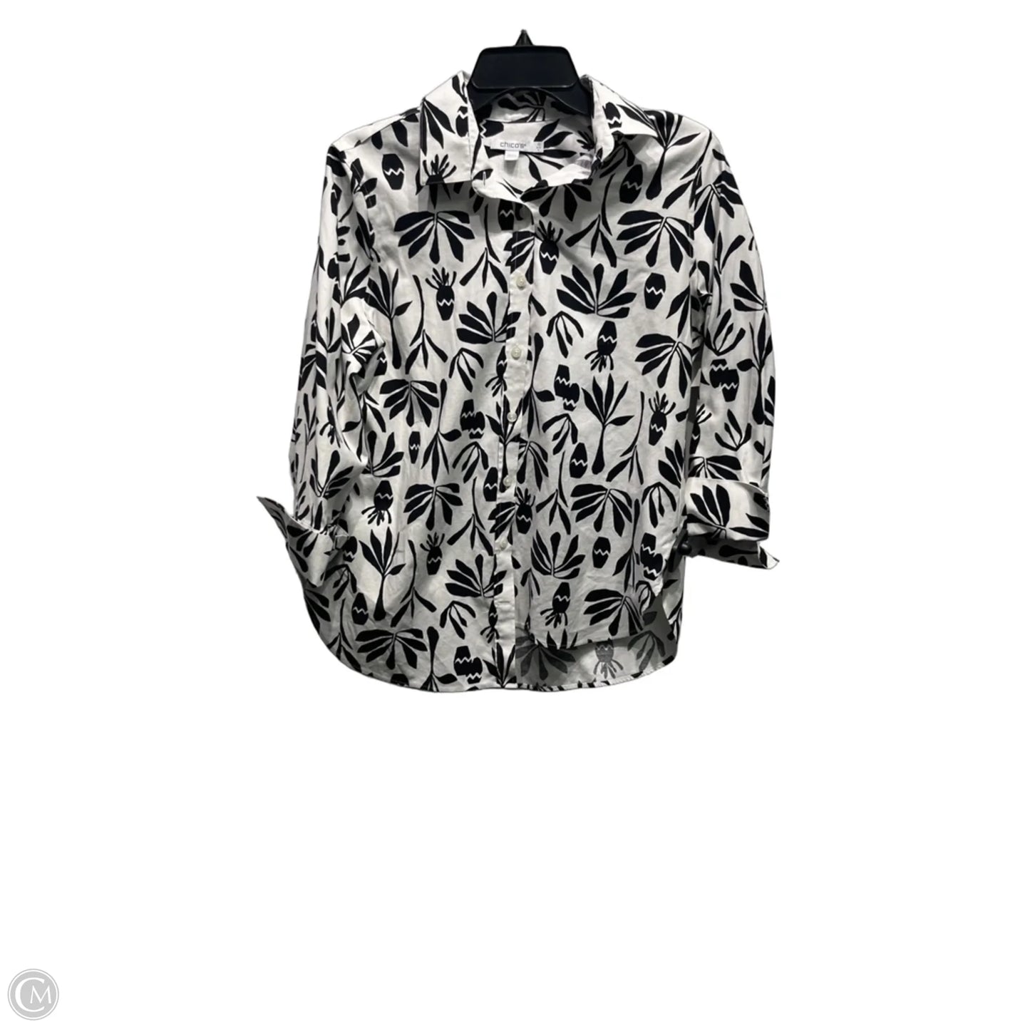 Top Long Sleeve By Chicos In Black & White, Size: S