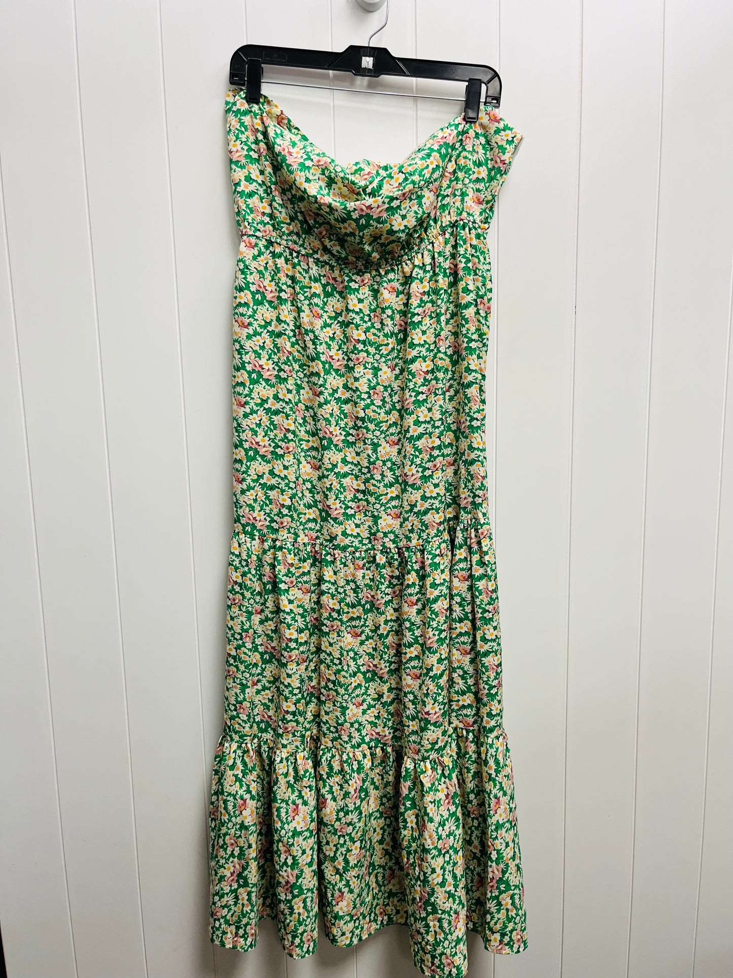 Green & Pink Dress Casual Maxi pretty garden, Size L