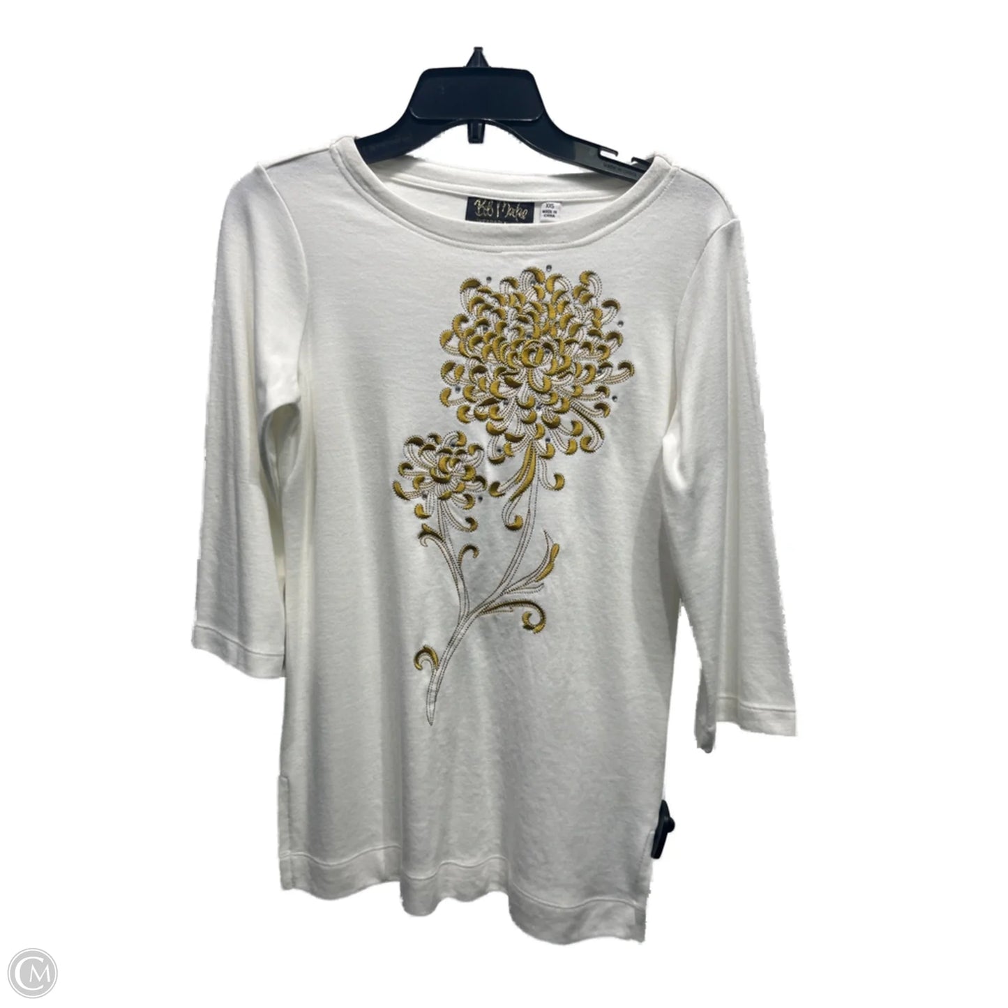 Top 3/4 Sleeve By Bob Mackie Qvc In Gold & White, Size: Xxs