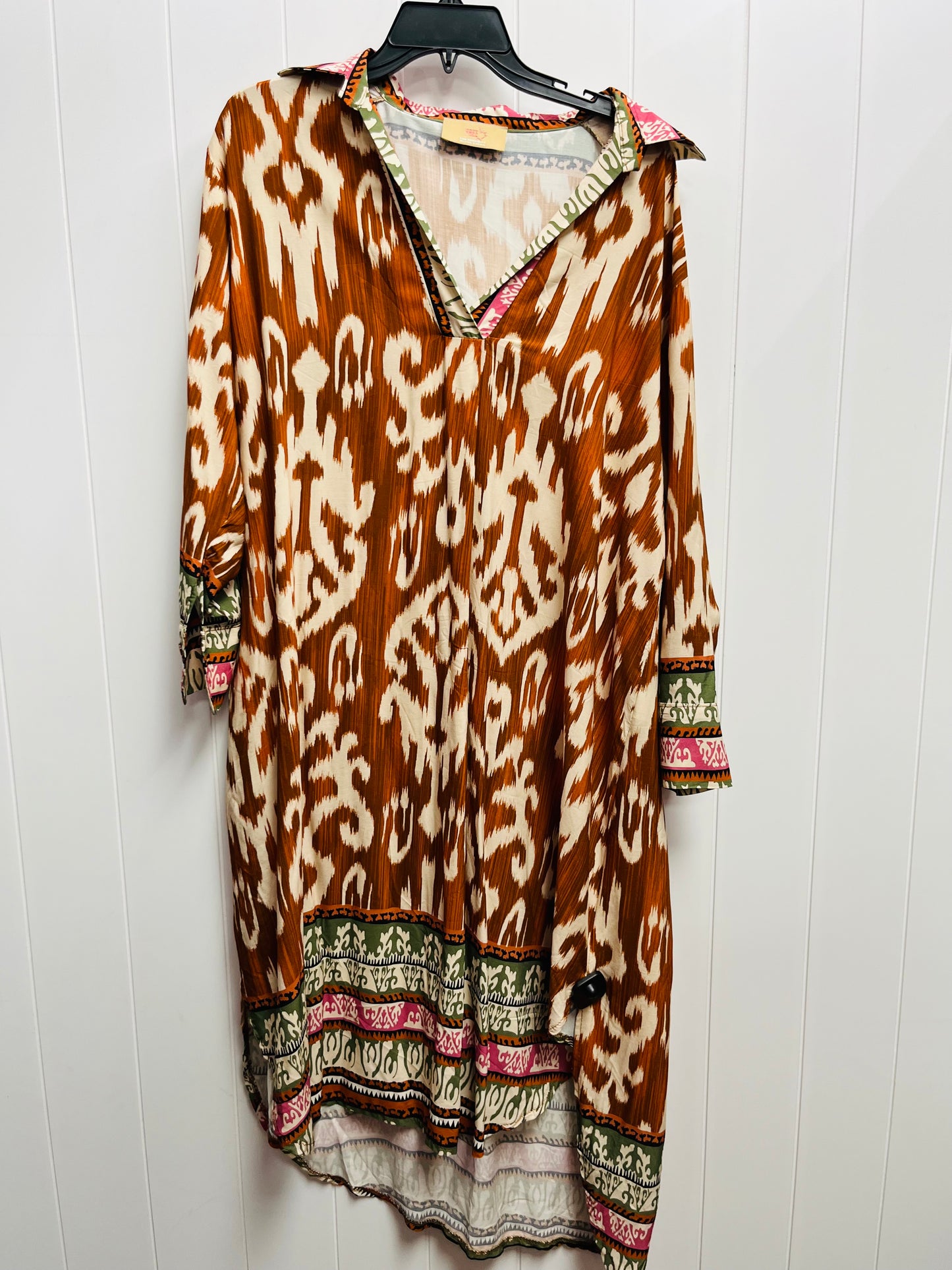 Dress Casual Midi By  FREE FOR HUMANITY In Orange & Tan, Size: L