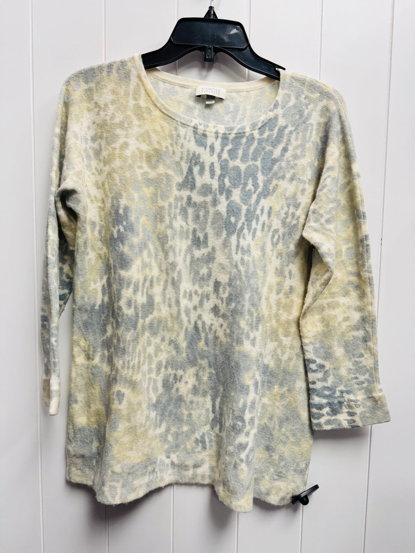 Sweater Cashmere By KINROSS In Cream & Grey, Size: L