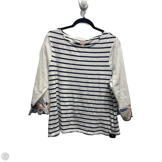 Top Long Sleeve By Chicos In Blue & White, Size: L