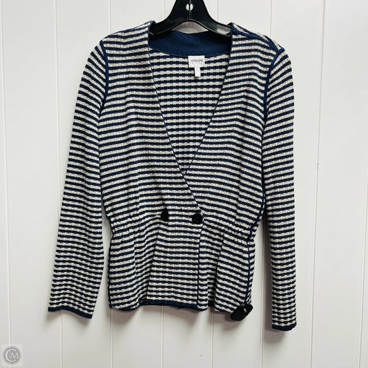 Sweater Cardigan By Armani Collezoni In Blue & White, Size: 2