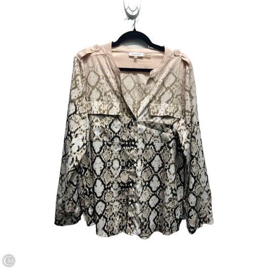 Top Long Sleeve By Calvin Klein In Brown & Pink, Size: L