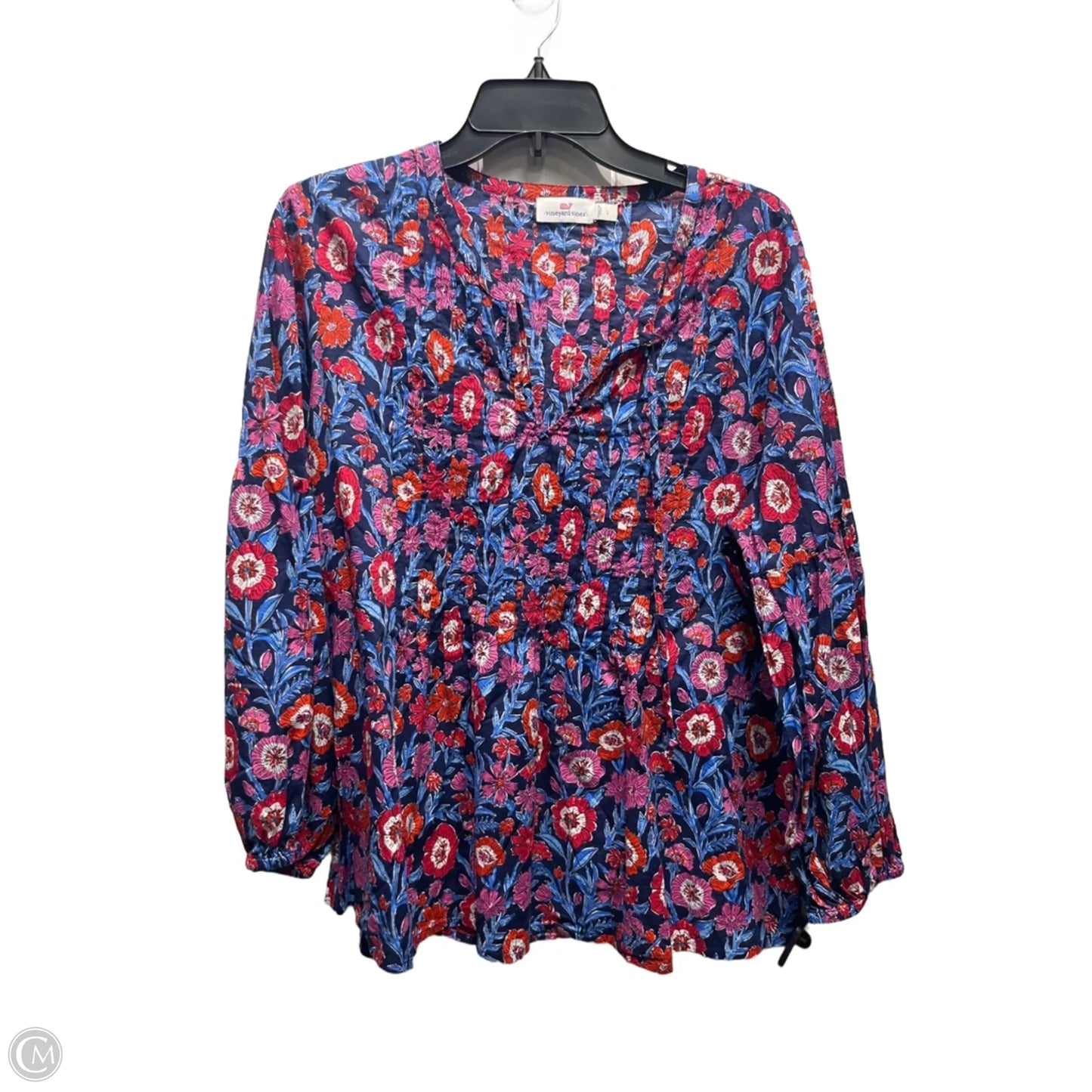 Top Long Sleeve By Vineyard Vines In Blue & Pink, Size: L