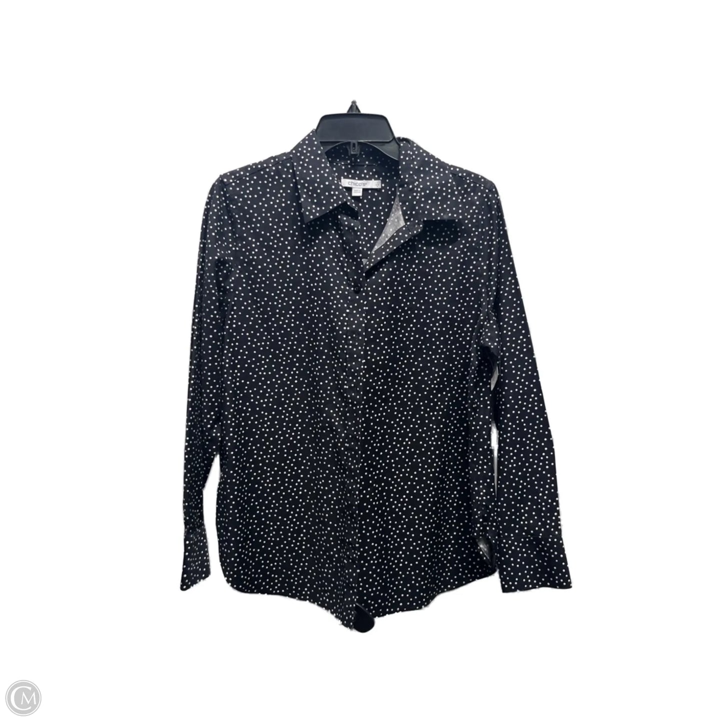 Top Long Sleeve By Chicos In Black & White, Size: M