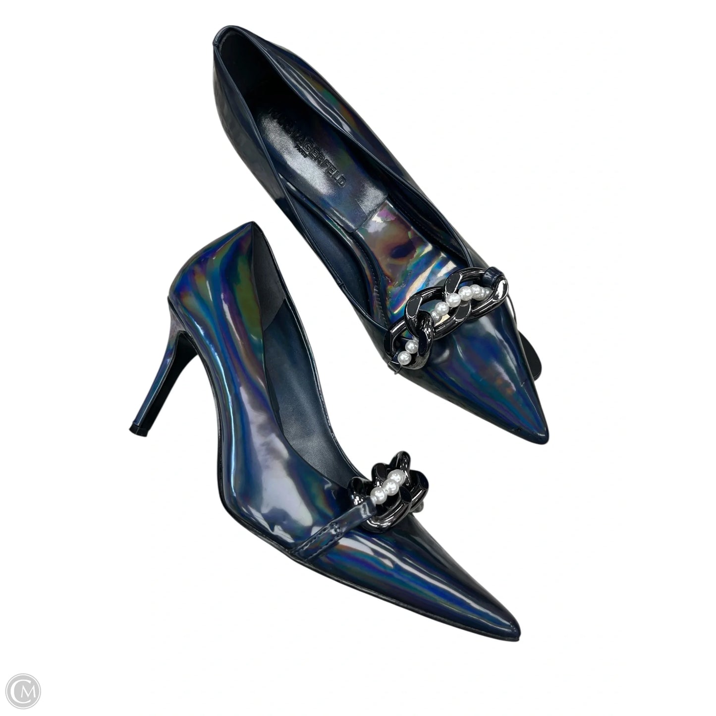 Shoes Designer By Karl Lagerfeld In Silver, Size: 9