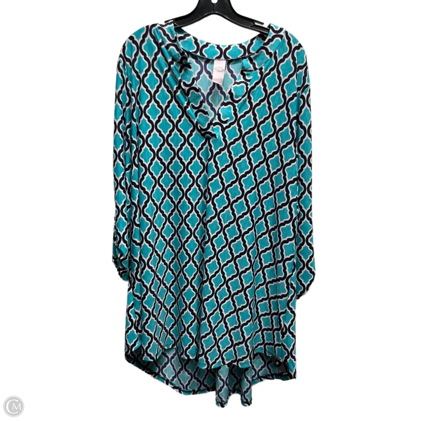 Top Long Sleeve By pink coconut  In Blue & White, Size: 2x