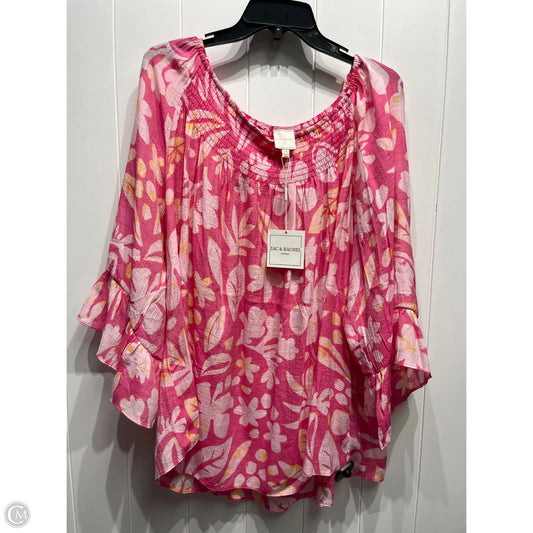 Top Long Sleeve By Zac And Rachel In Orange & Pink, Size: 3x