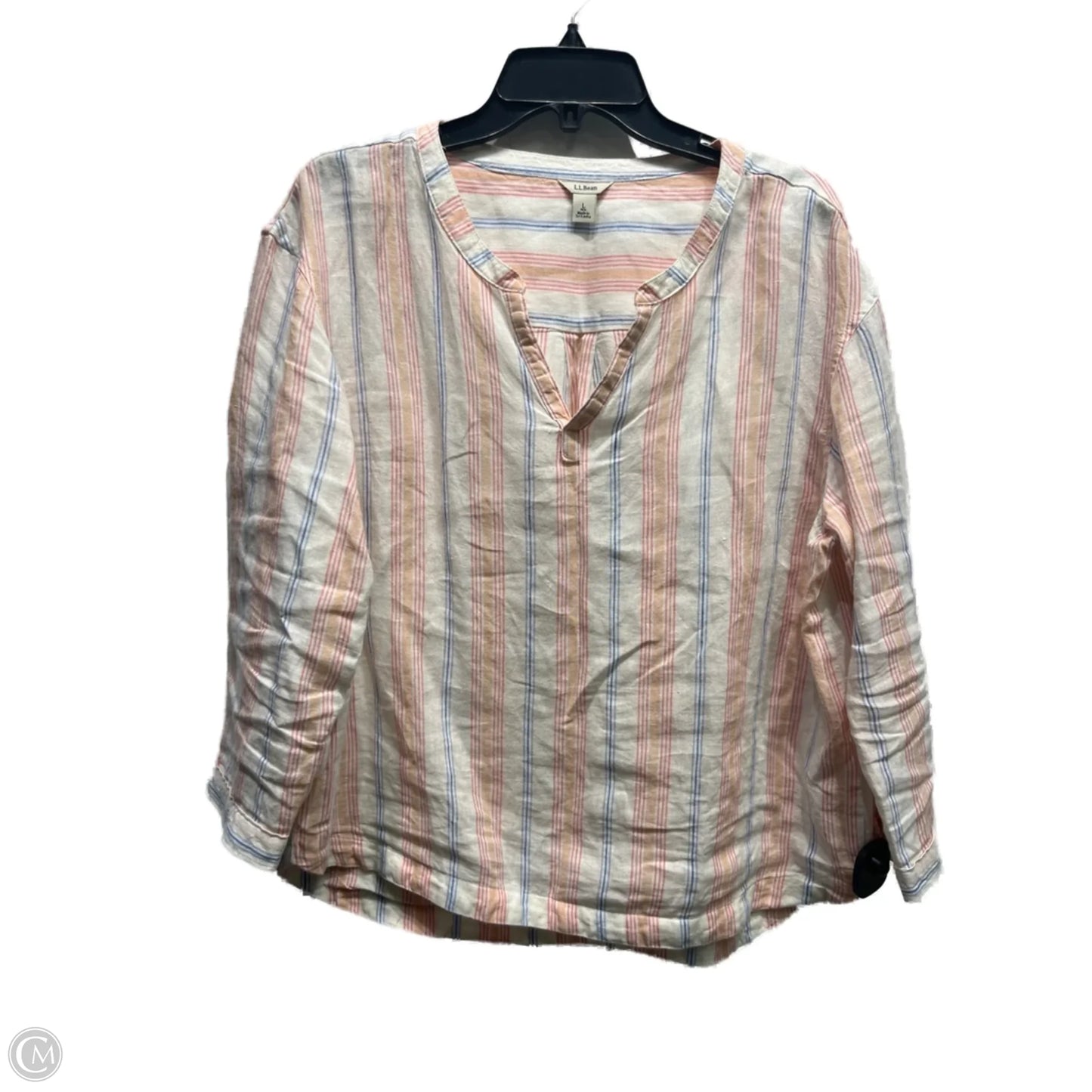 Top Long Sleeve By L.l. Bean In Orange & White, Size: L