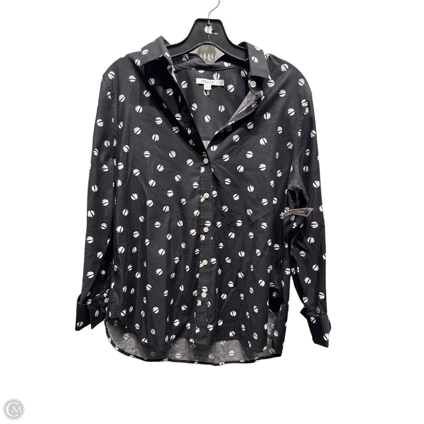 Top Long Sleeve By Chicos In Black & White, Size: M